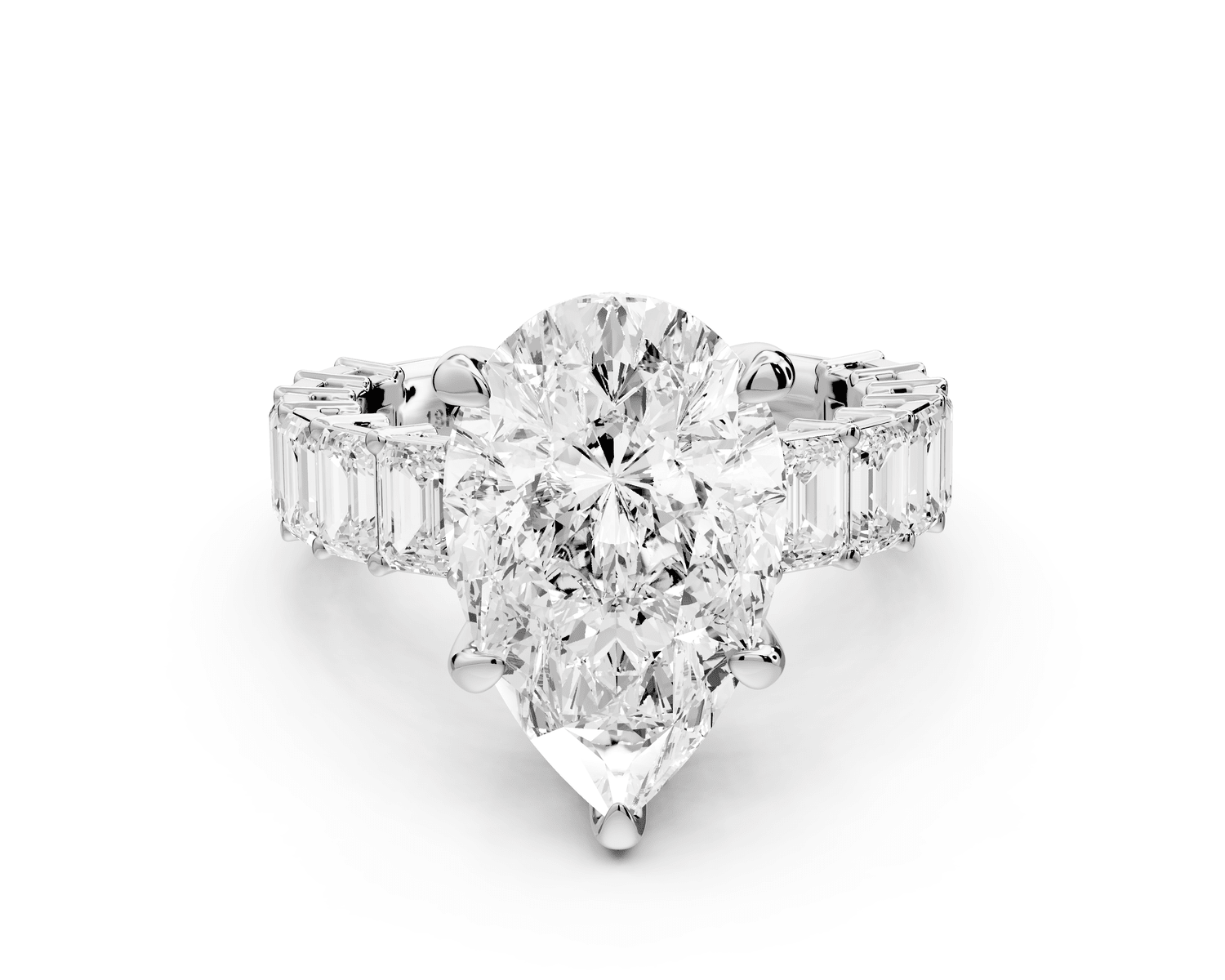 Violetta - 5ct platinum pear diamond with emerald cut accent stones engagament ring - Mr. Alex Jewelry