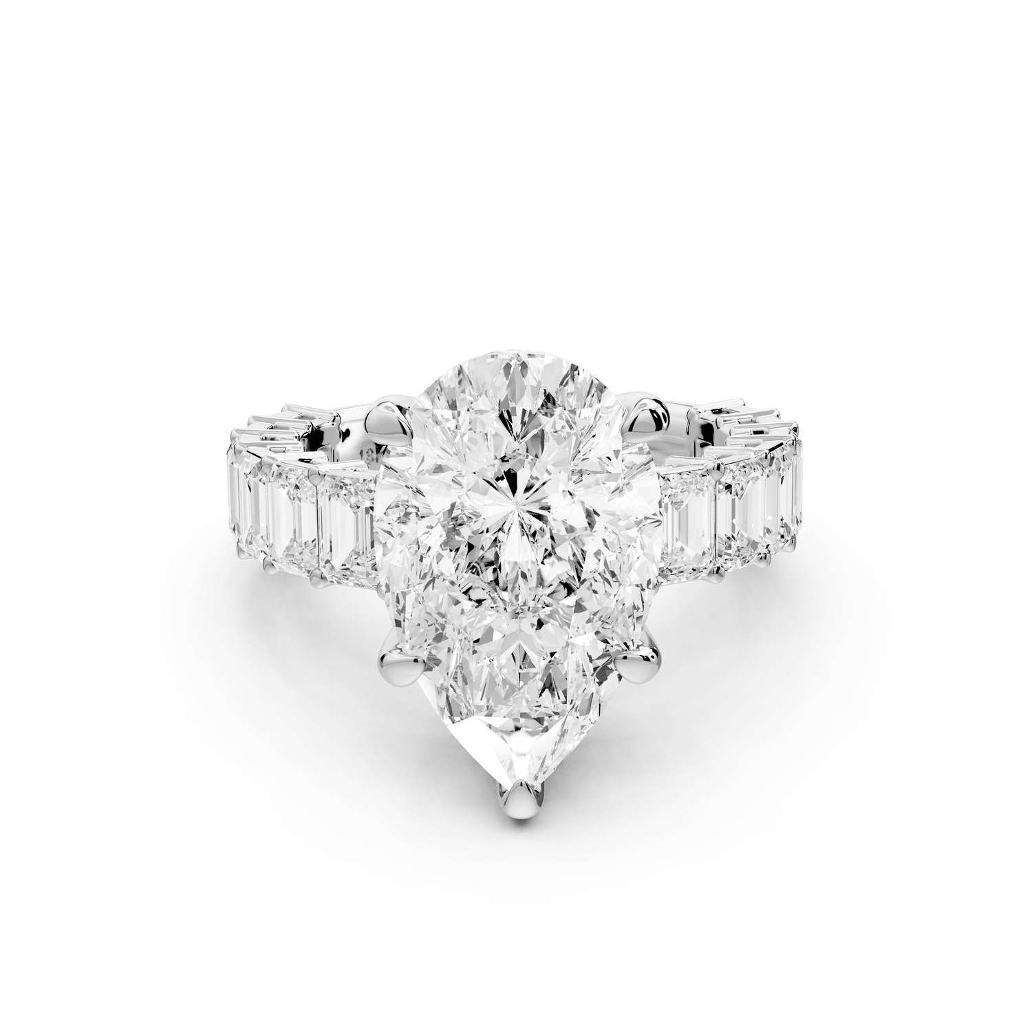 Violetta - 5ct platinum pear diamond with emerald cut accent stones engagament ring - Mr. Alex Jewelry