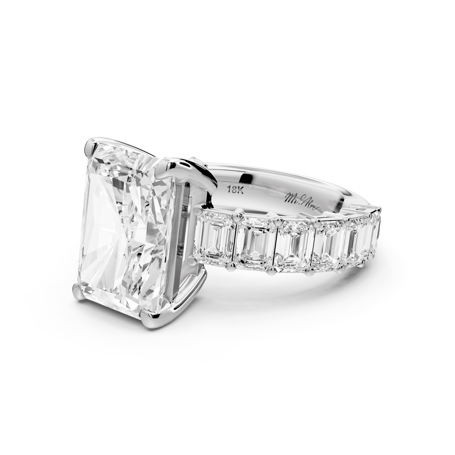 Violetta - 5ct platinum radiant diamond with emerald cut accent stones engagement ring - Mr. Alex Jewelry