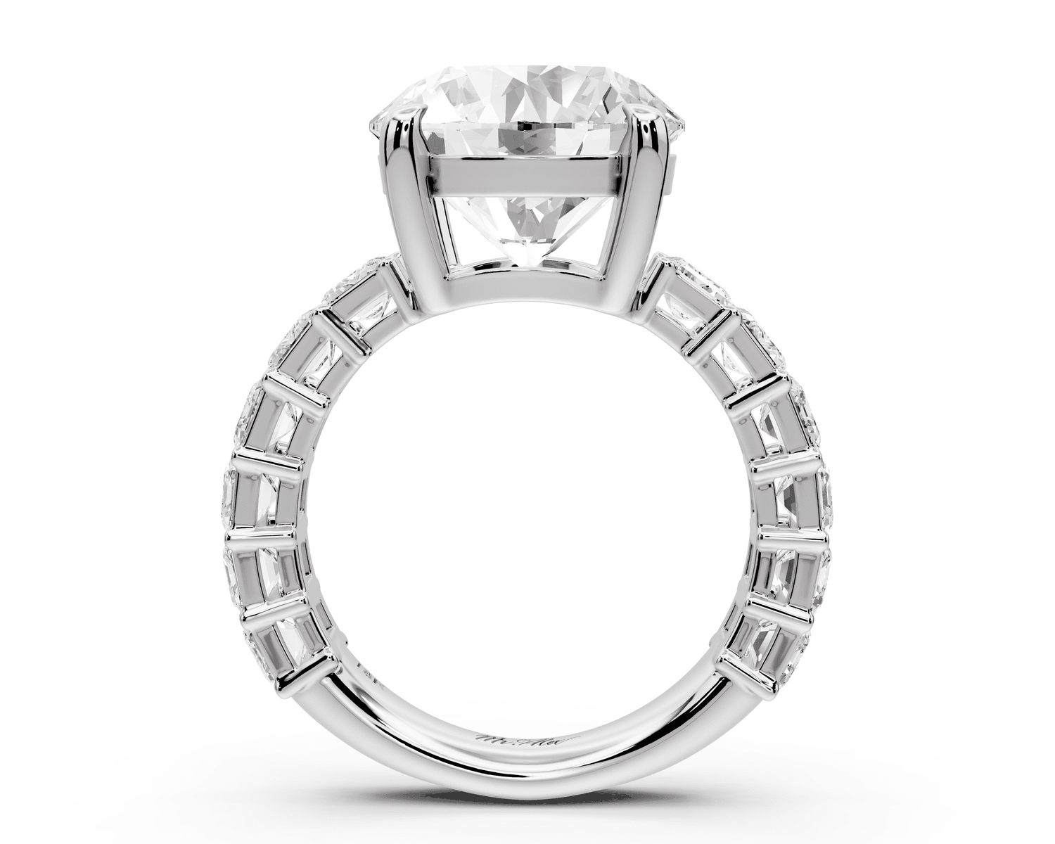 Violetta - 5ct platinum round diamond with emerald cut accent stones engagement ring - Mr. Alex Jewelry