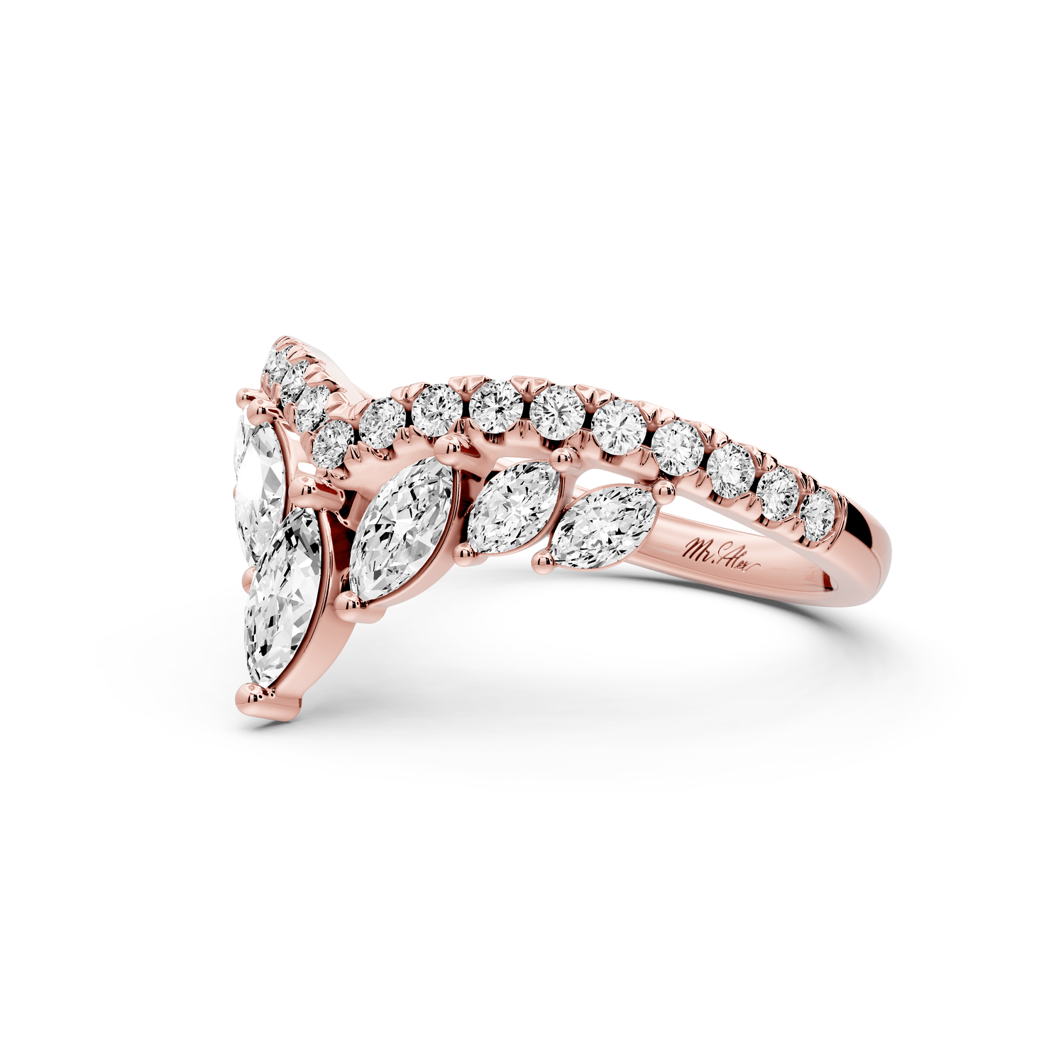 Zagni - 14k rose gold Marquise Diamond V-Shape Curved Wedding Band - Mr. Alex Jewelry