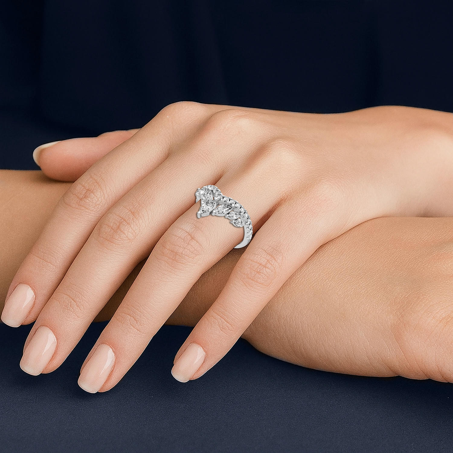 Zagni - 14k white gold Marquise Diamond V-Shape Curved Wedding Band - Mr. Alex Jewelry