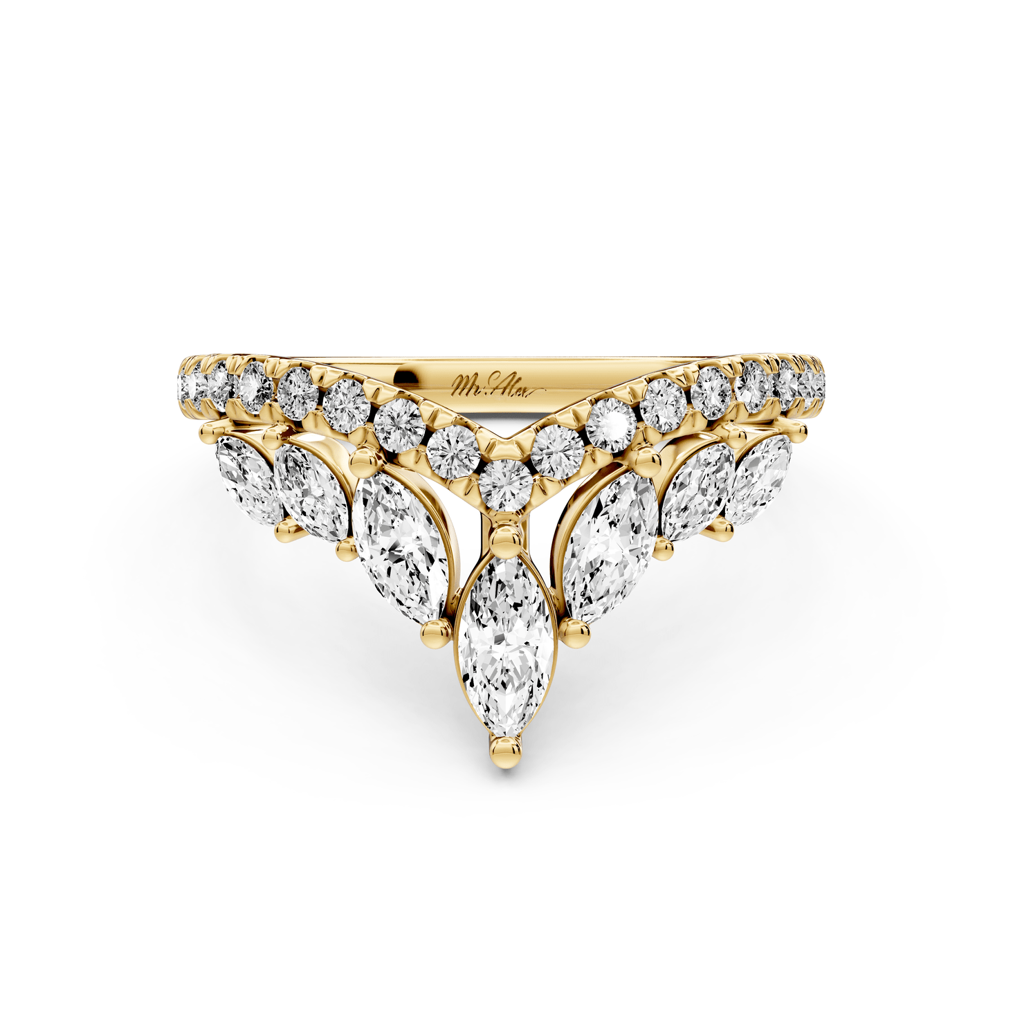 Zagni - 14k yellow gold Marquise Diamond V-Shape Curved Wedding Band - Mr. Alex Jewelry
