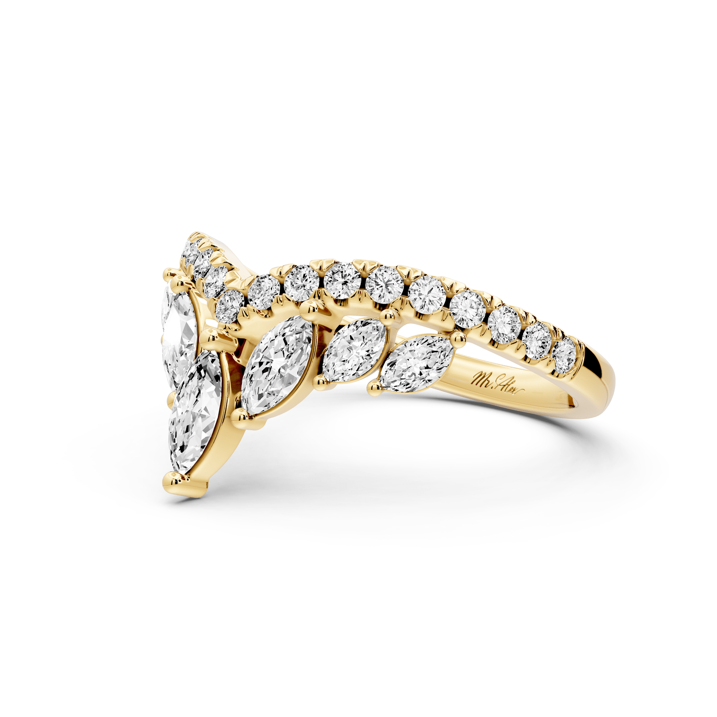 Zagni - 14k yellow gold Marquise Diamond V-Shape Curved Wedding Band - Mr. Alex Jewelry