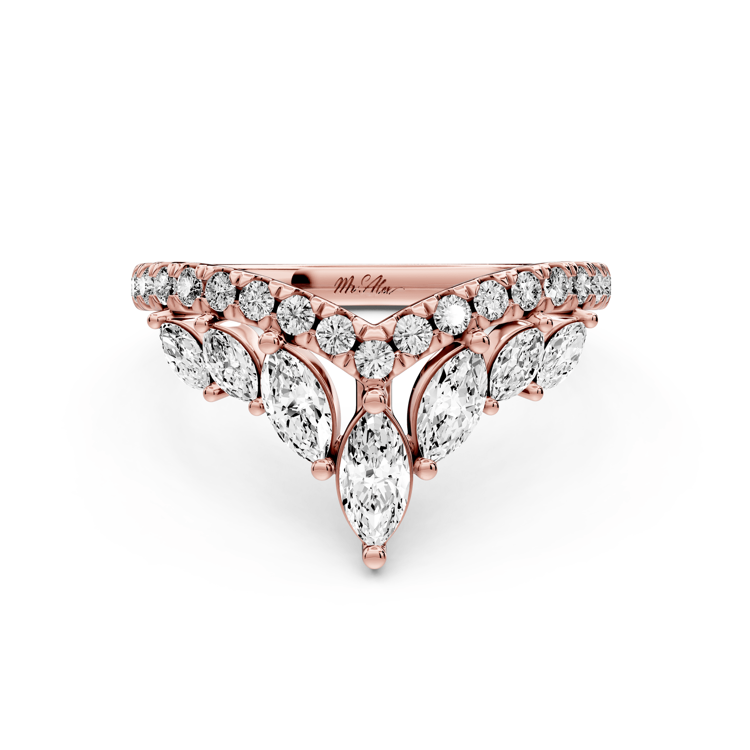 Zagni - 18k rose gold Marquise Diamond V-Shape Curved Wedding Band - Mr. Alex Jewelry
