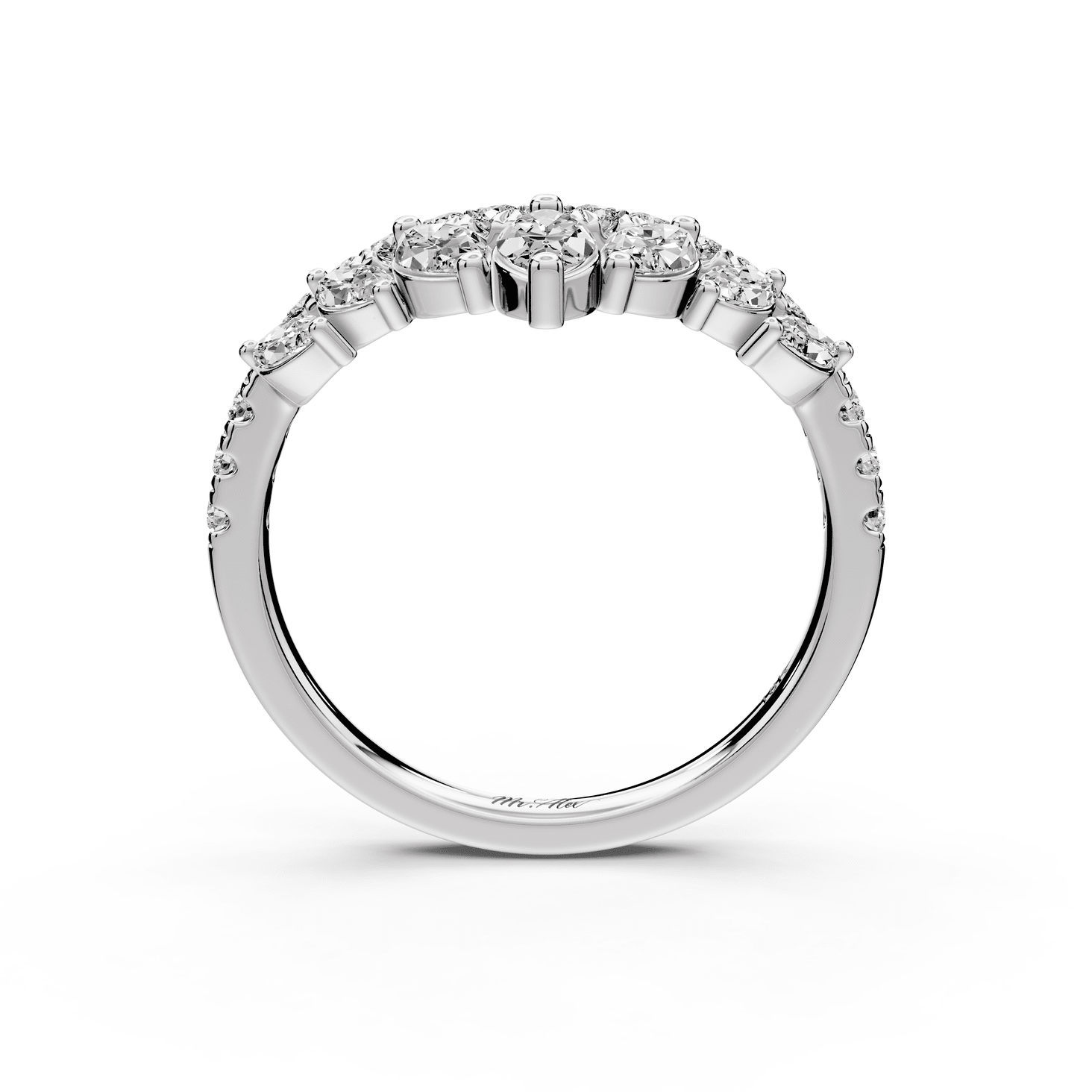 Zagni - 18k white gold Marquise Diamond V-Shape Curved Wedding Band - Mr. Alex Jewelry