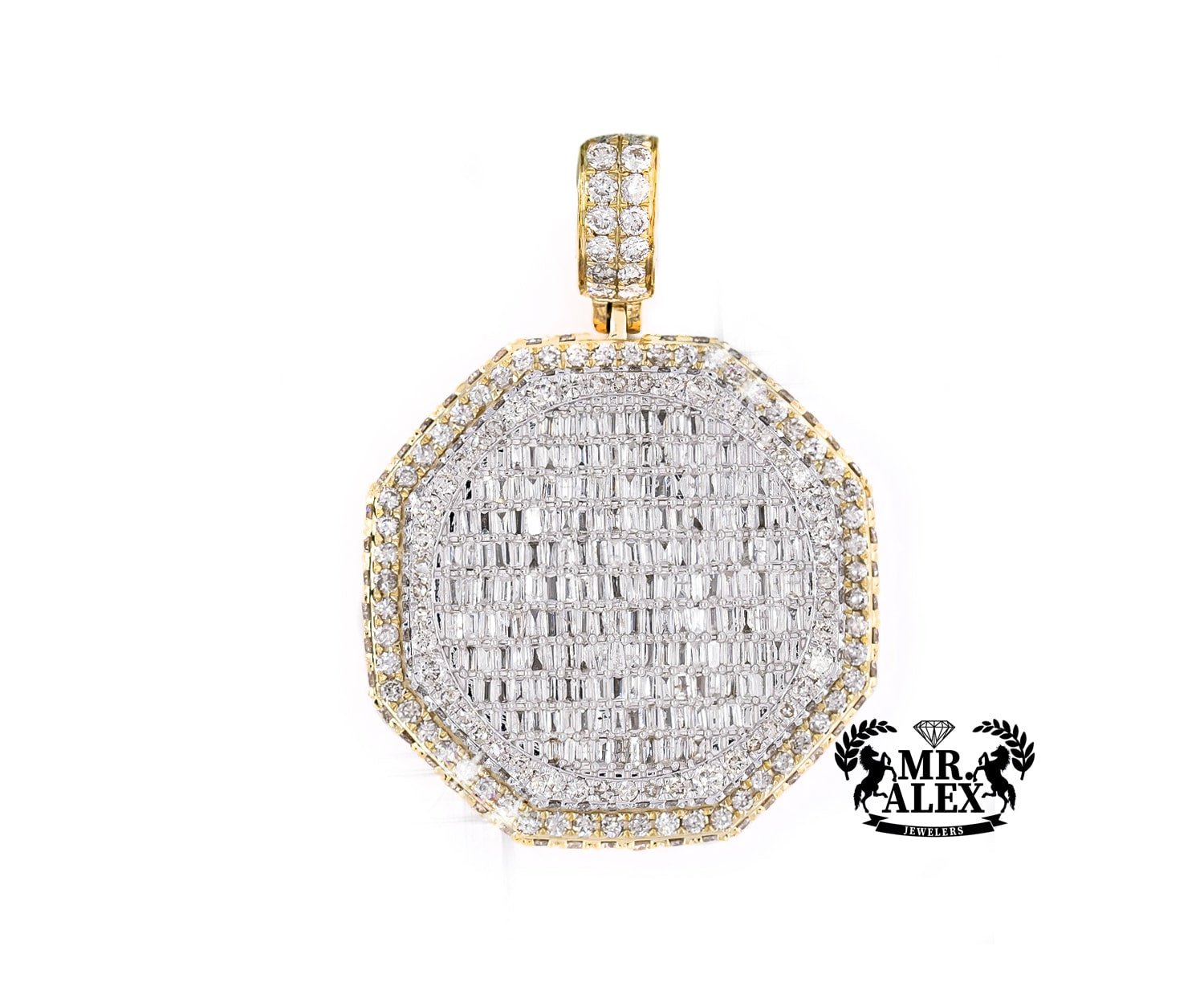 10K 3D Baguette Diamond Octagon Pendant 5.15CT