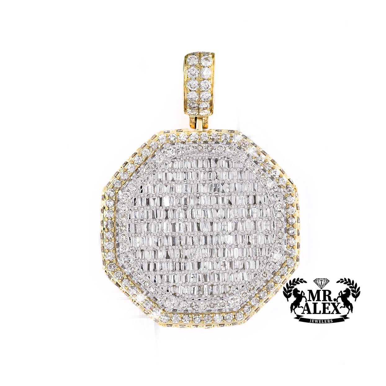 10K 3D Baguette Diamond Octagon Pendant 5.15CT - Mr. Alex Jewelry
