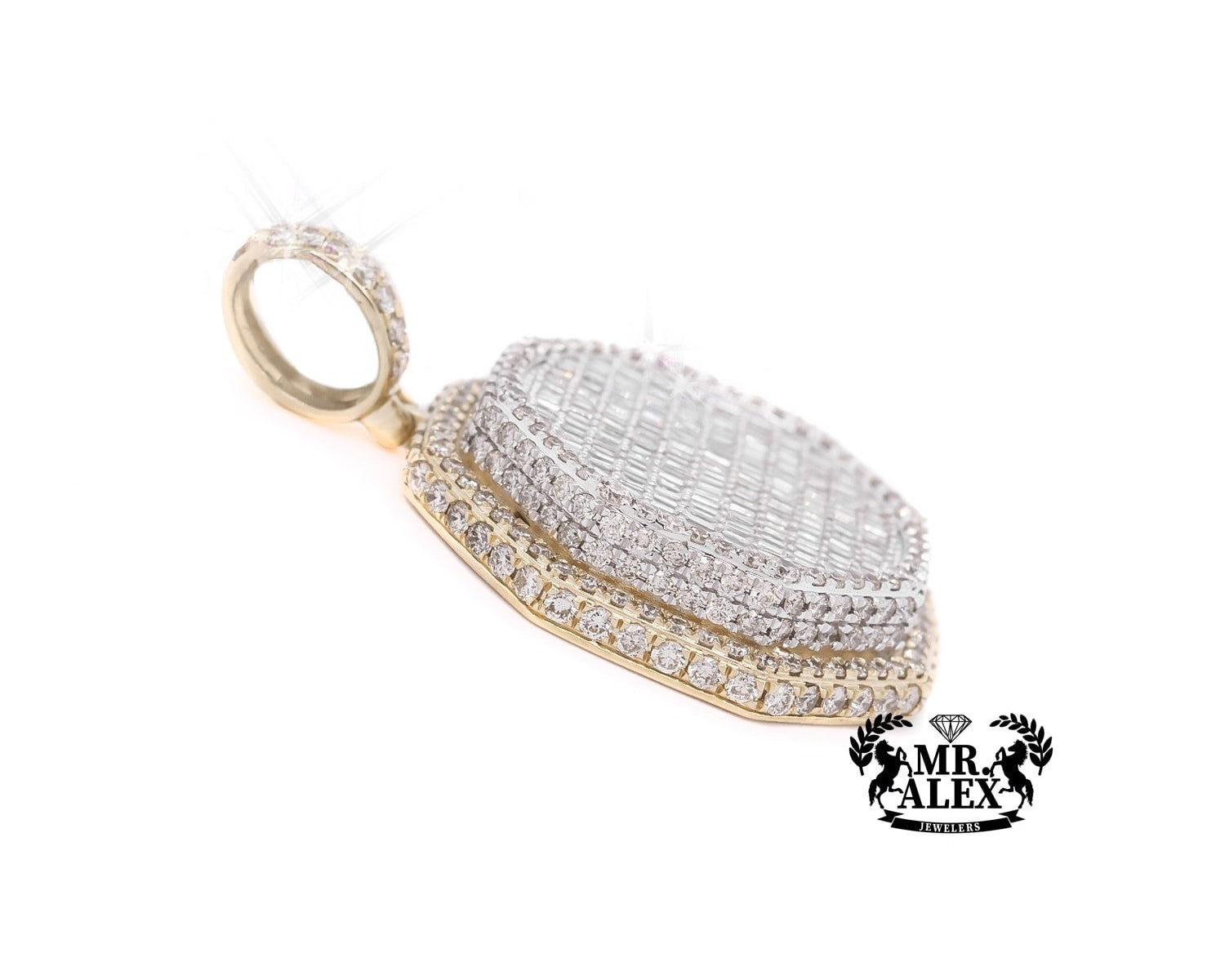 10K 3D Baguette Diamond Octagon Pendant 5.15CT - Mr. Alex Jewelry