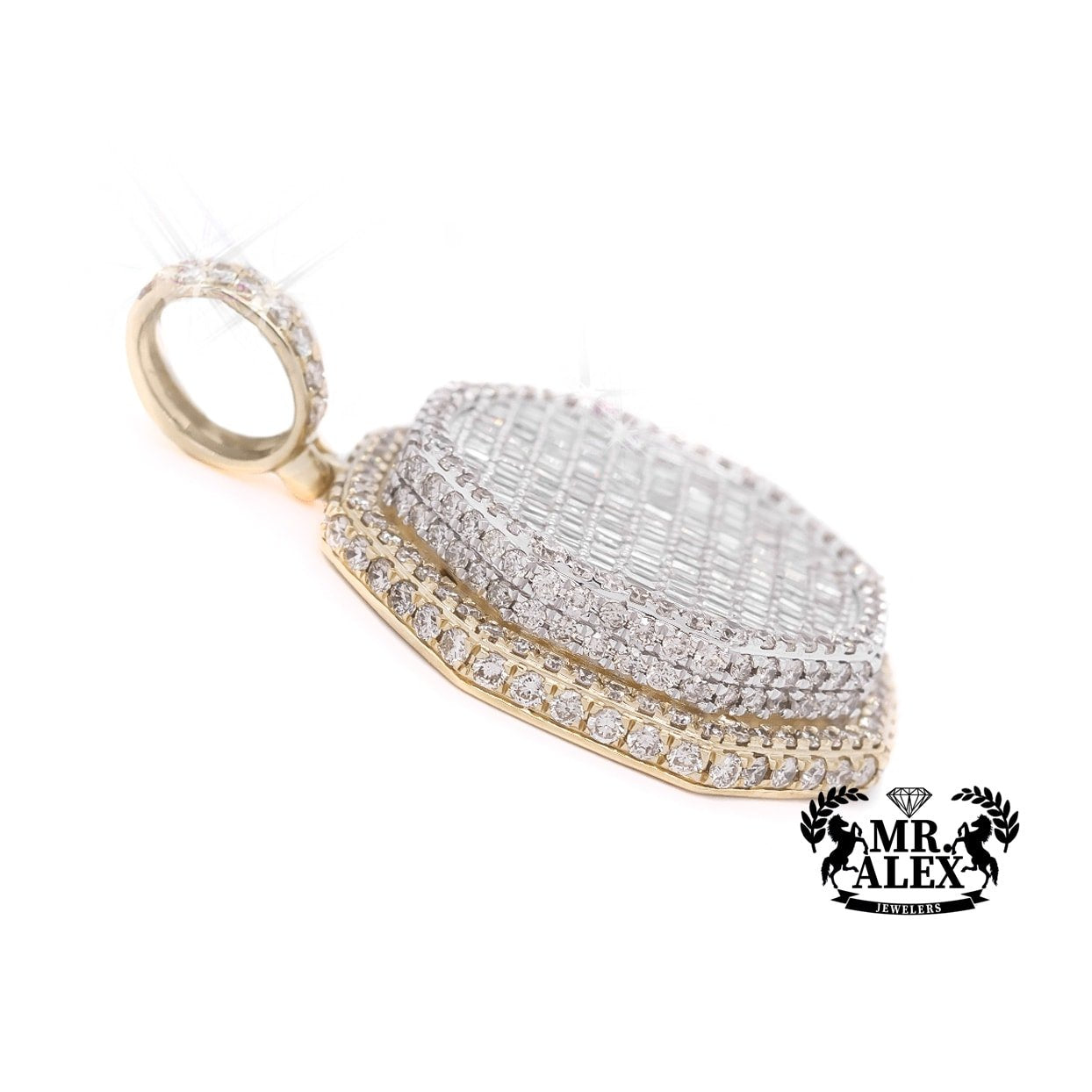 10K 3D Baguette Diamond Octagon Pendant 5.15CT - Mr. Alex Jewelry