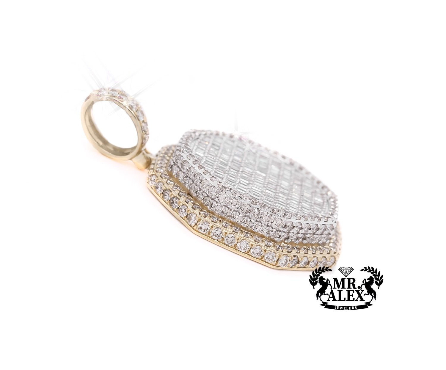 10K 3D Baguette Diamond Octagon Pendant 5.15CT - Mr. Alex Jewelry