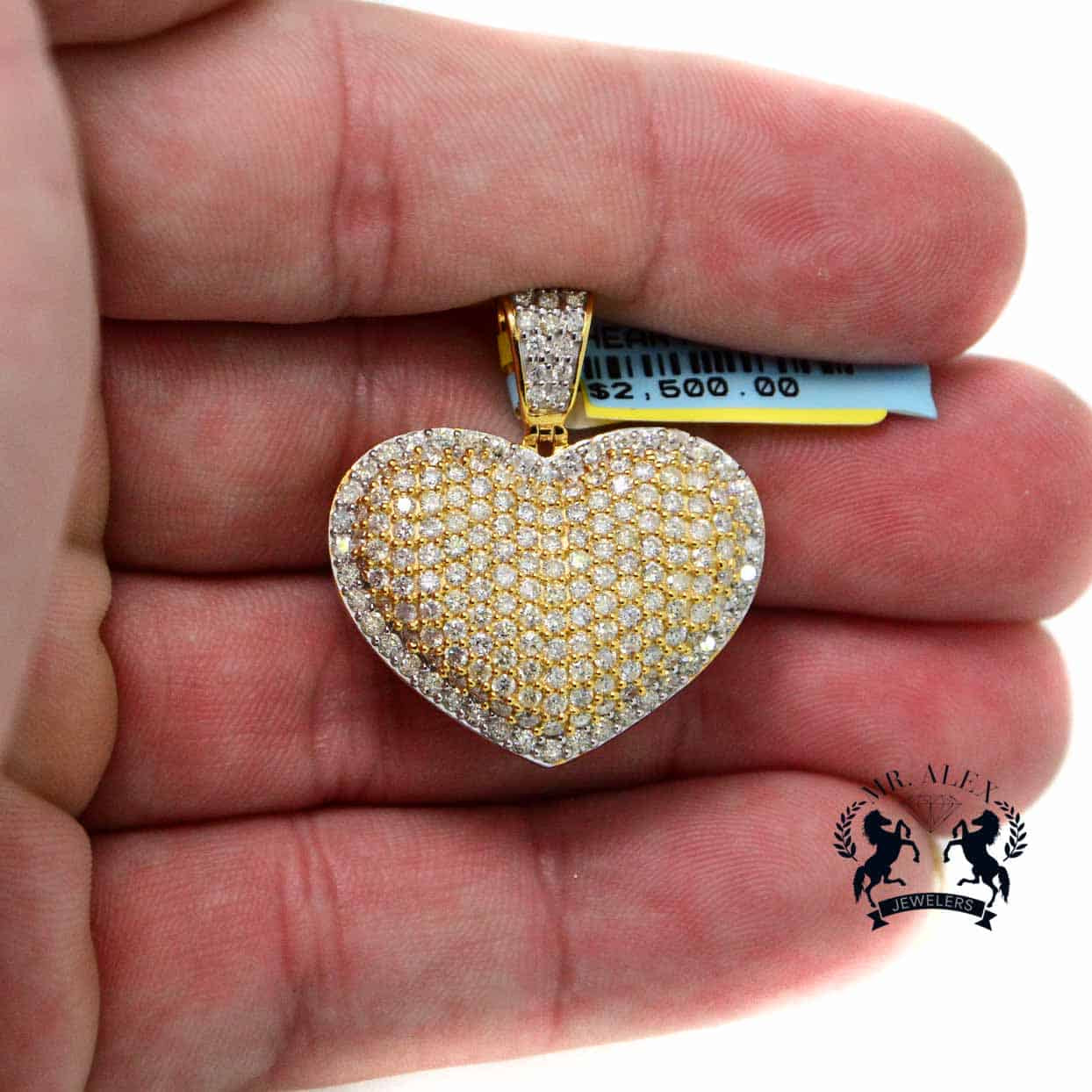 10k 3D Diamond Heart 2.70ct Yellow Gold - Mr. Alex Jewelry