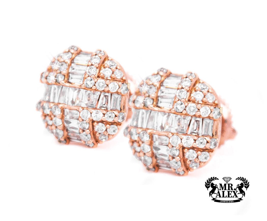 10K Baguette and Round Diamond Earrings 1.15 CT