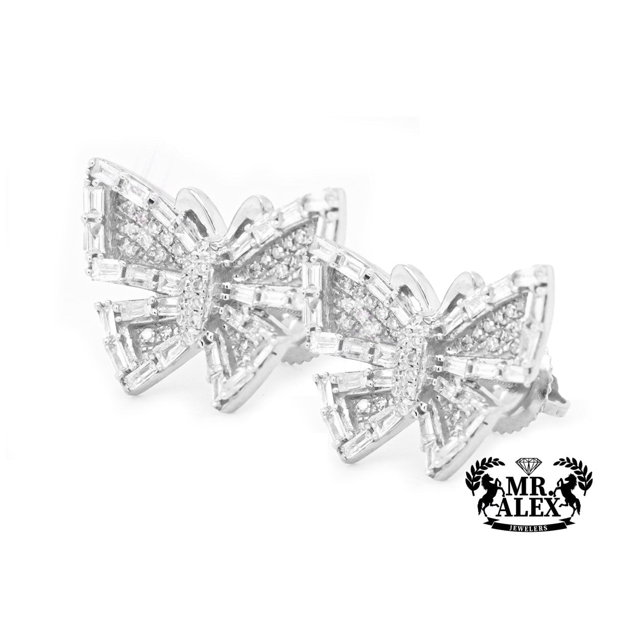 10K Baguette Butterfly Stud Earrings 0.55CT - Mr. Alex Jewelry