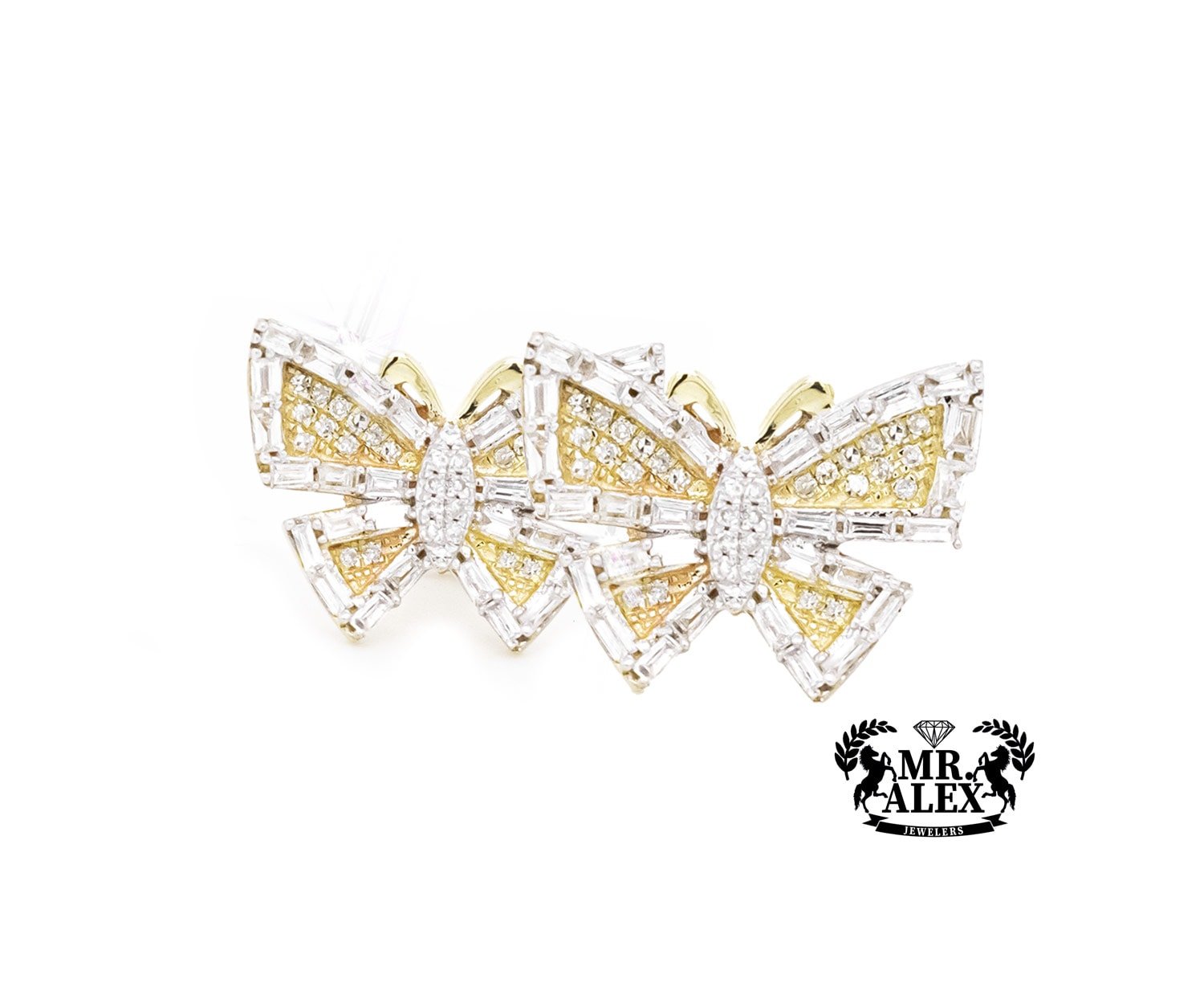 10K Baguette Butterfly Stud Earrings 0.75CT