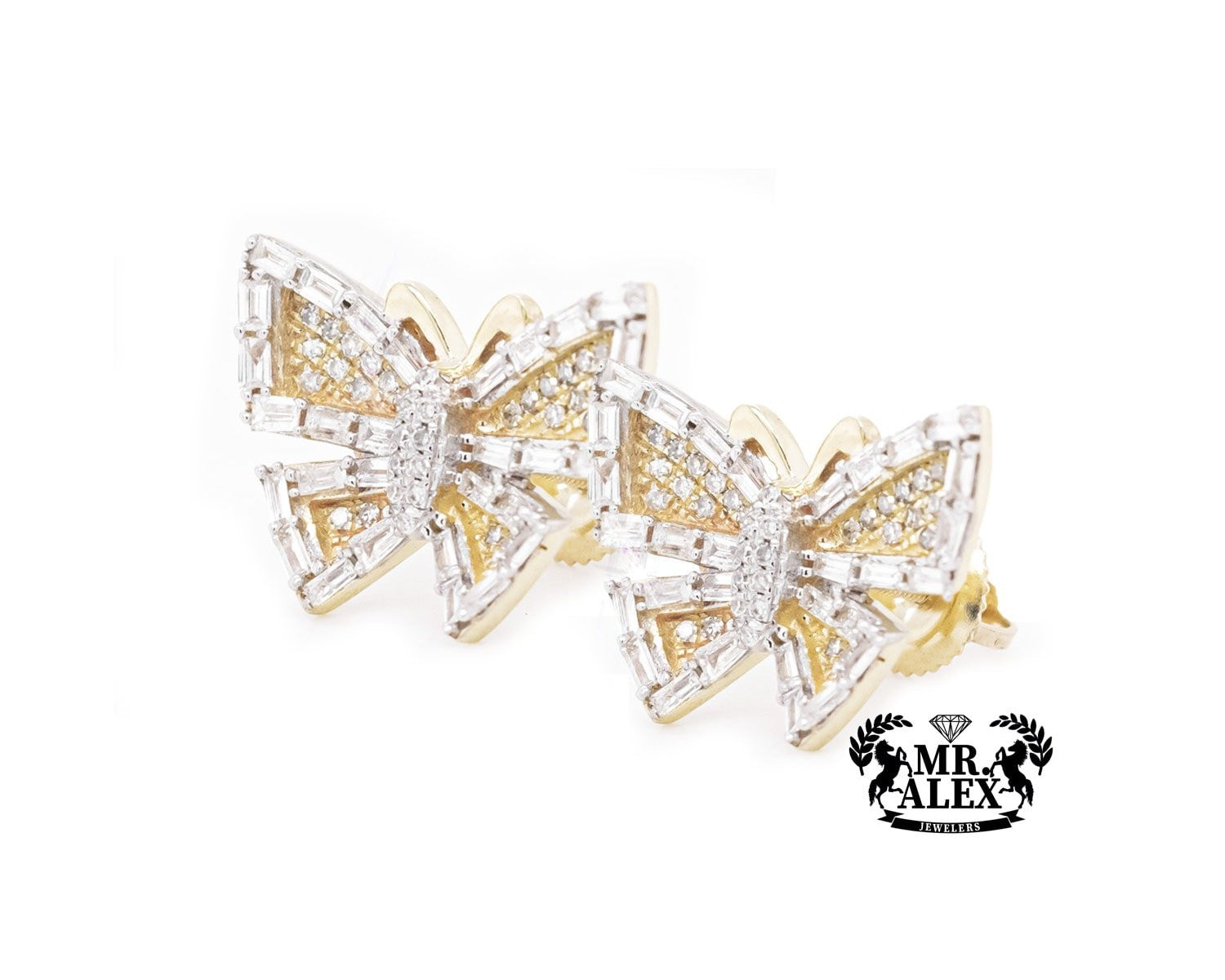 10K Baguette Butterfly Stud Earrings 0.75CT - Mr. Alex Jewelry