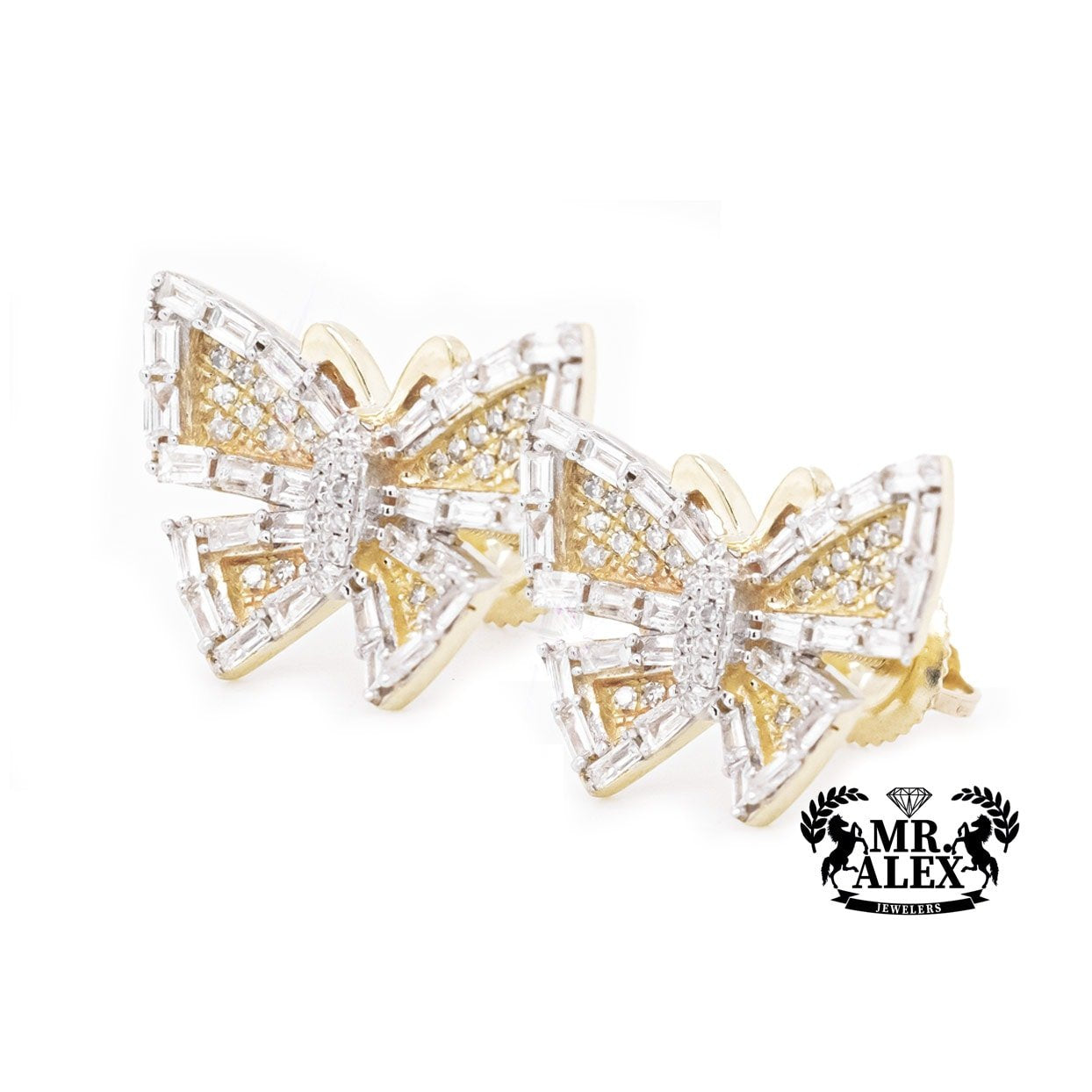 10K Baguette Butterfly Stud Earrings 0.75CT - Mr. Alex Jewelry
