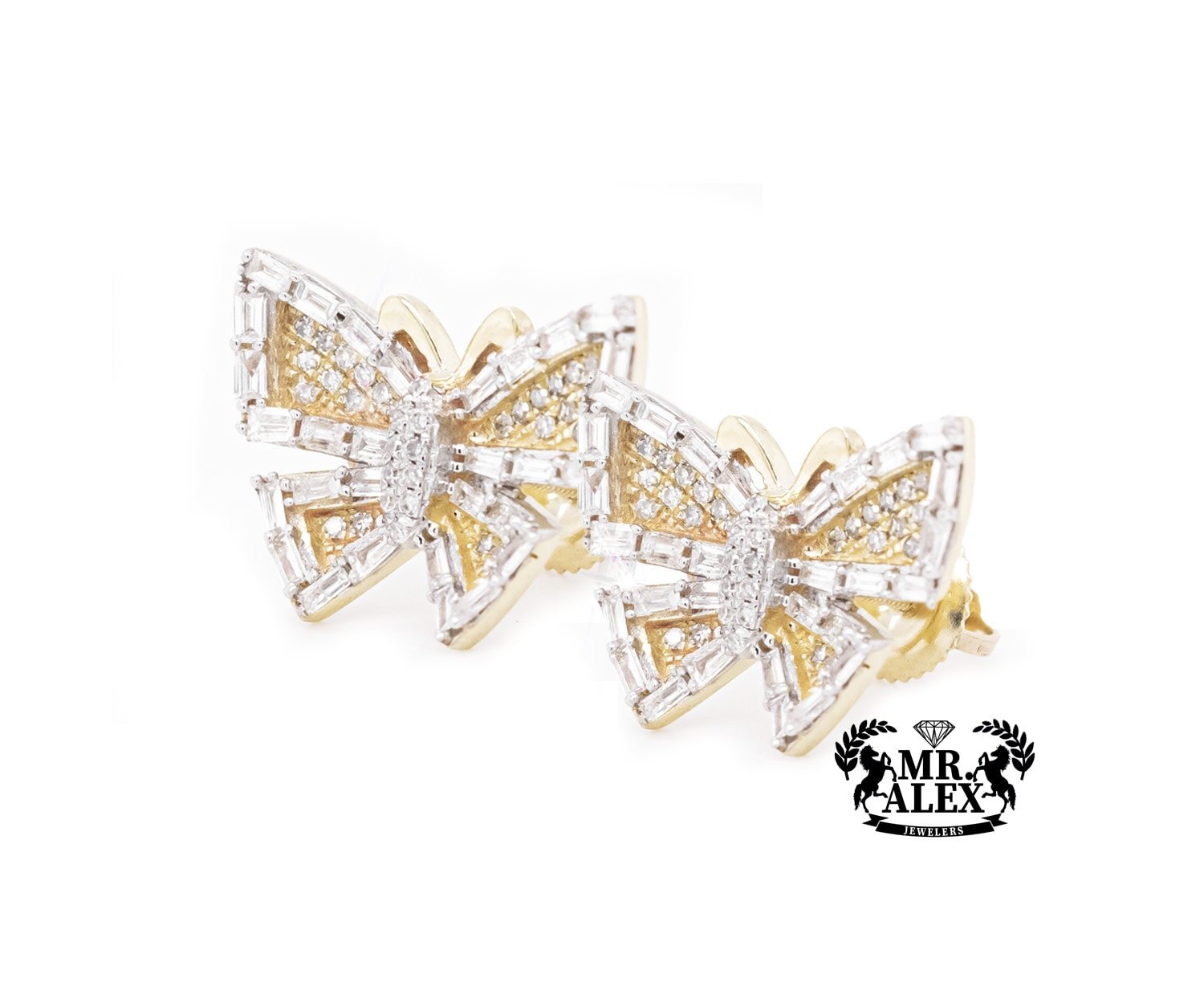 10K Baguette Butterfly Stud Earrings 0.75CT - Mr. Alex Jewelry