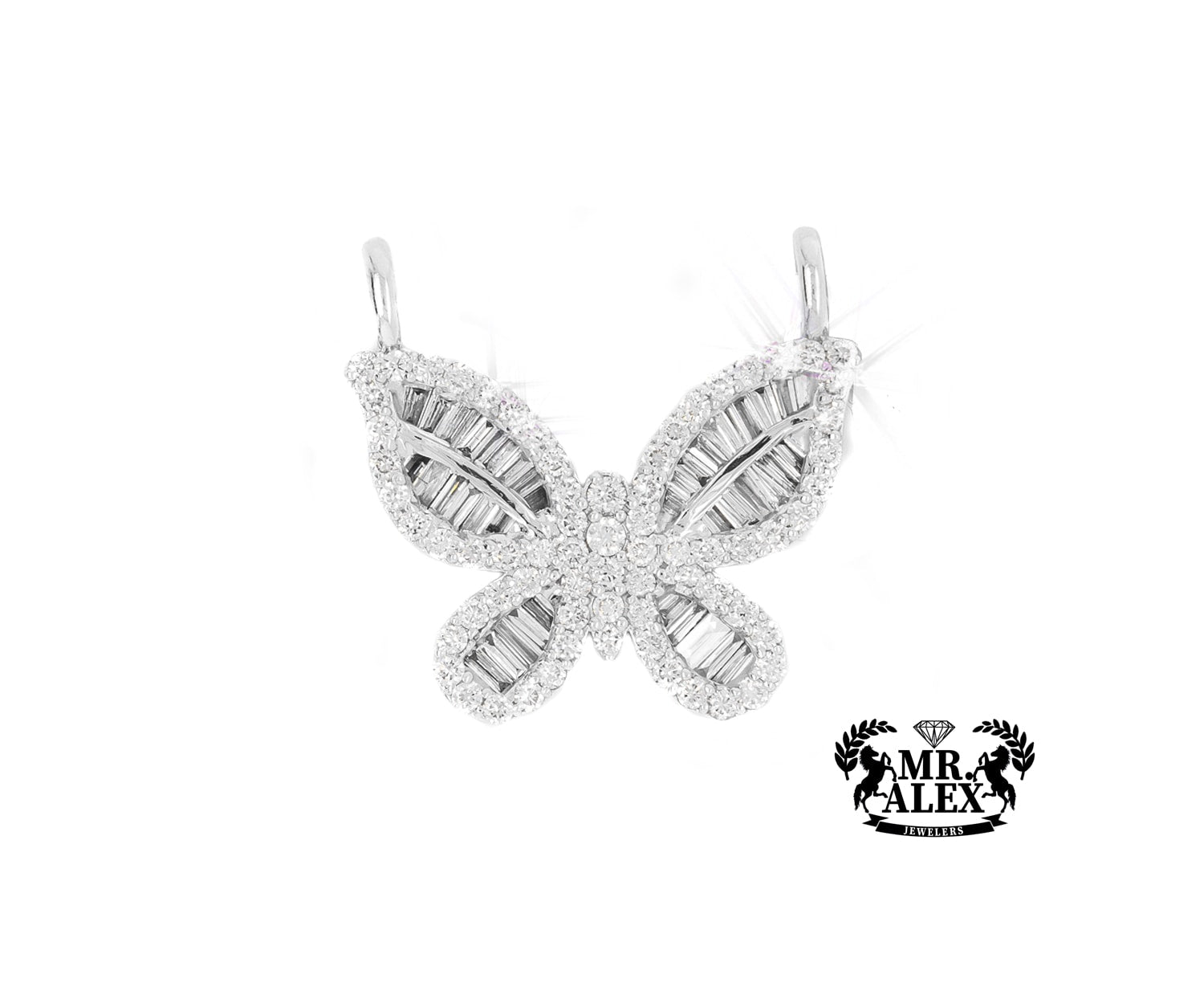 10K Baguette Diamond Butterfly Pendant 1.75CT White Gold
