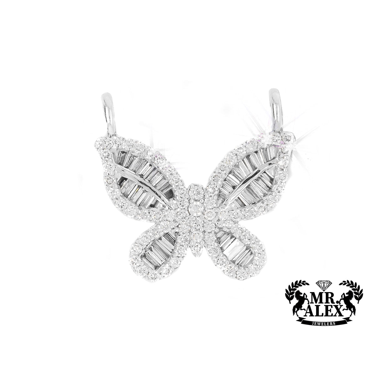 10K Baguette Diamond Butterfly Pendant 1.75CT White Gold - Mr. Alex Jewelry