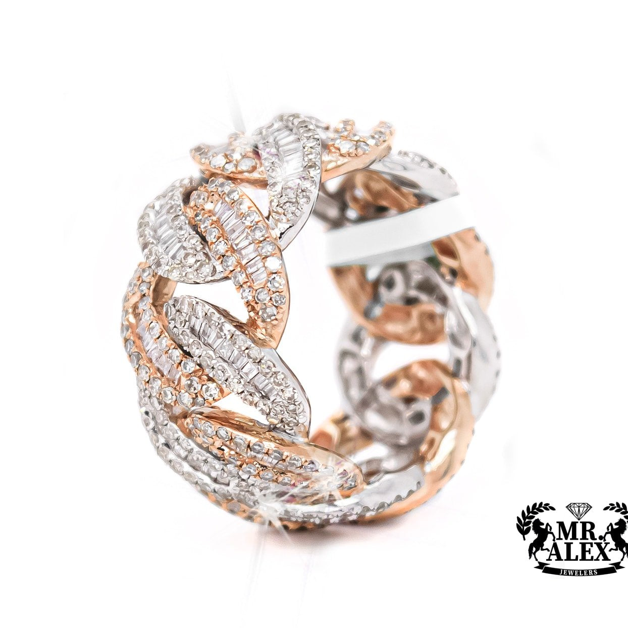 10K Baguette Diamond Cuban Ring 4.25ct - Mr. Alex Jewelry