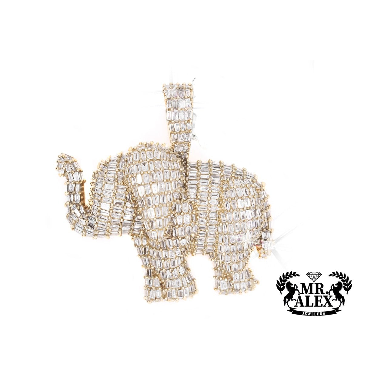 10K Baguette Diamond Elephant Pendant 3.50CT - Mr. Alex Jewelry