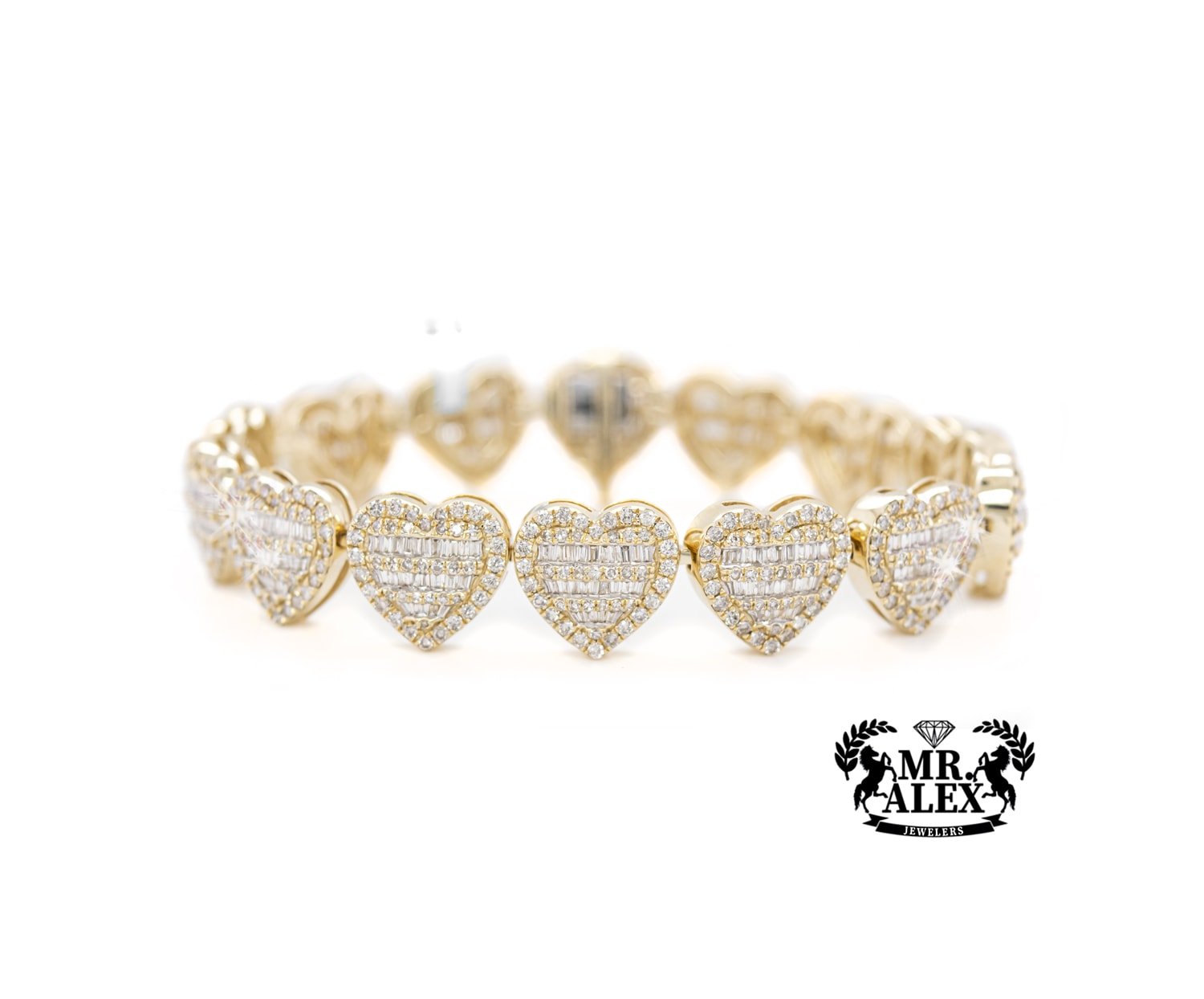 10K Baguette Diamond Heart Bracelet 7.26ct