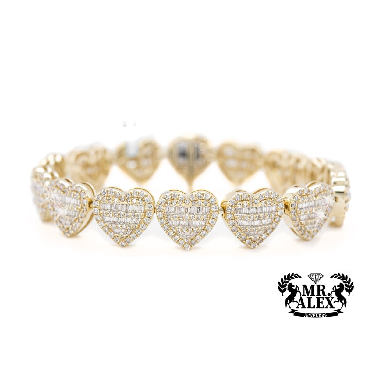 10K Baguette Diamond Heart Bracelet 7.26ct - Mr. Alex Jewelry