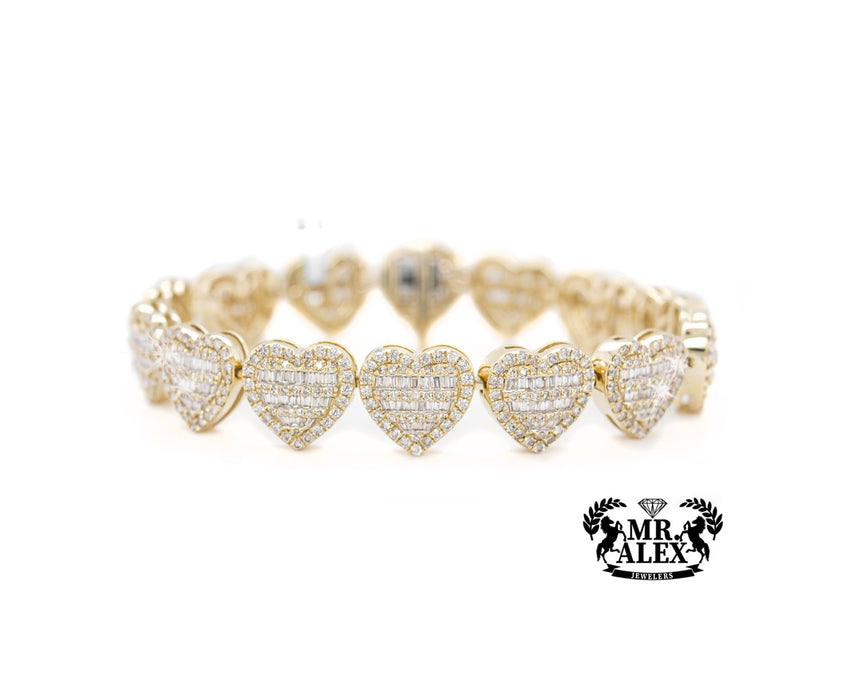 10K Baguette Diamond Heart Bracelet 7.26ct - Mr. Alex Jewelry