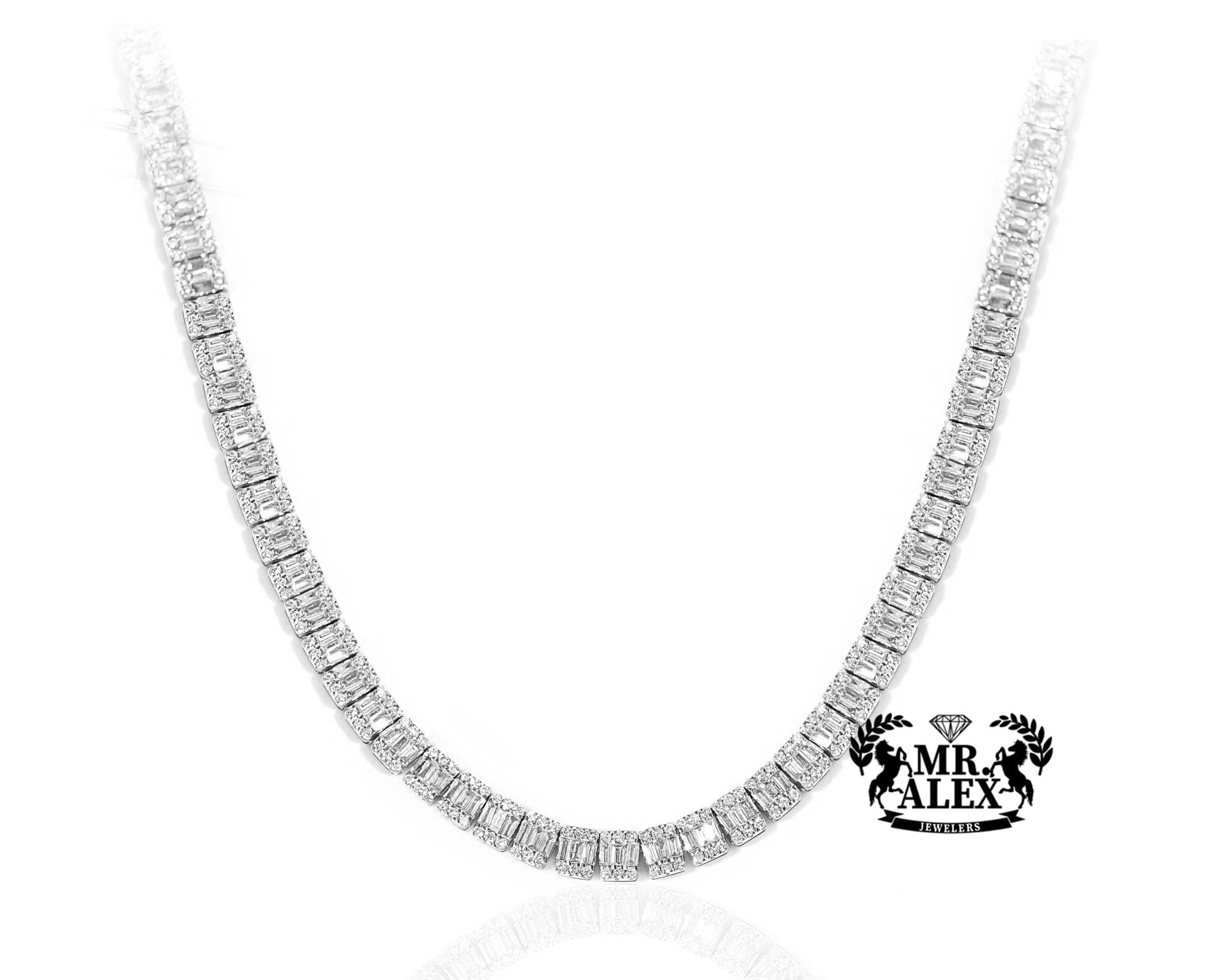 10K Baguette Diamond Tennis Necklace 4.5mm 10.93ct - Mr. Alex Jewelry