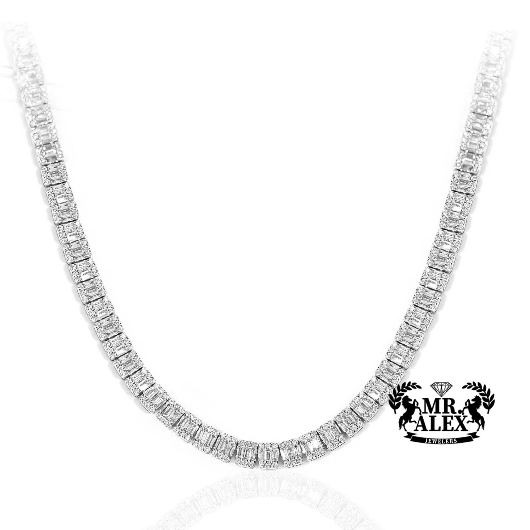10K Baguette Diamond Tennis Necklace 4.5mm 10.93ct - Mr. Alex Jewelry