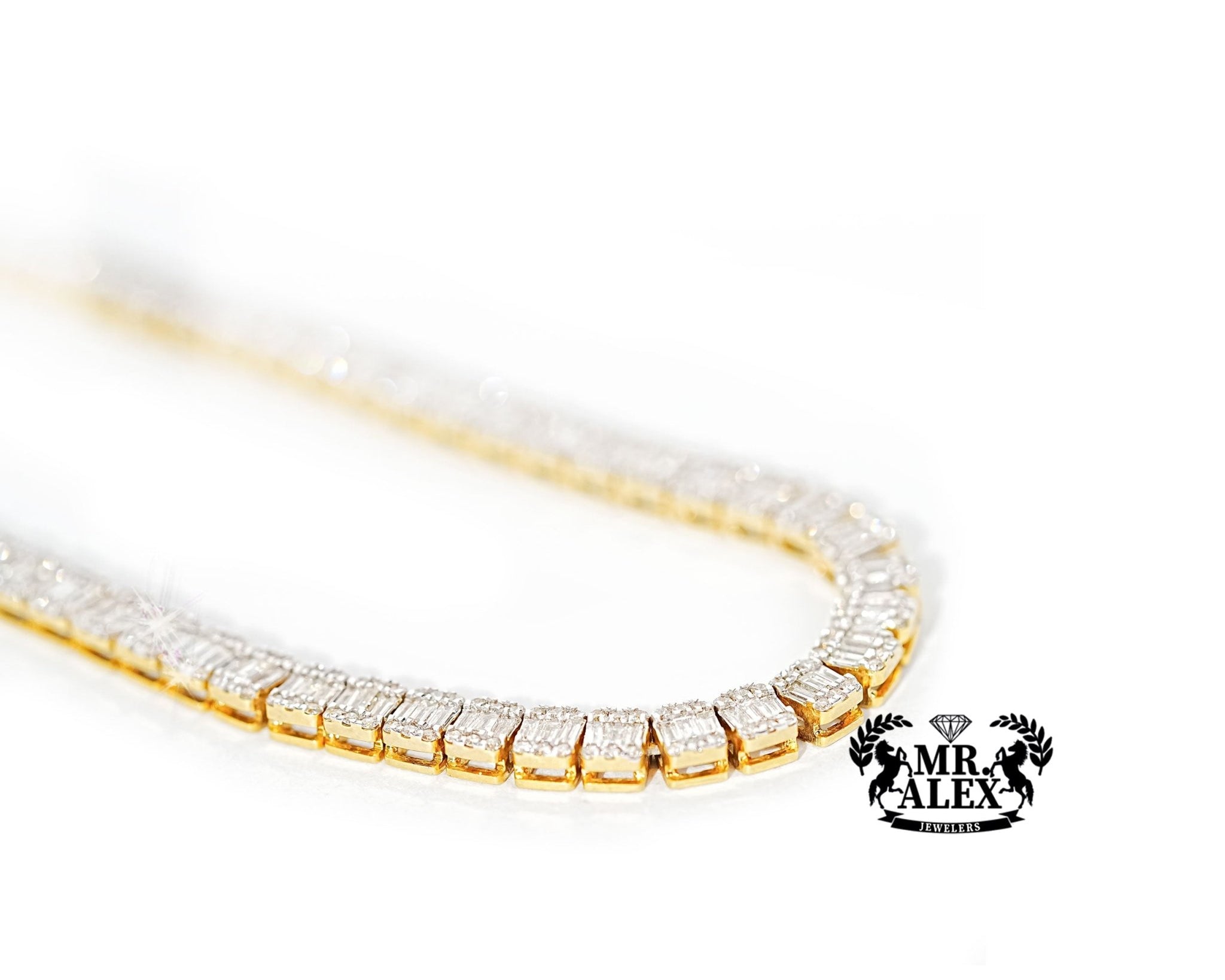 10K Baguette Diamond Tennis Necklace 4.5mm 10.93ct - Mr. Alex Jewelry