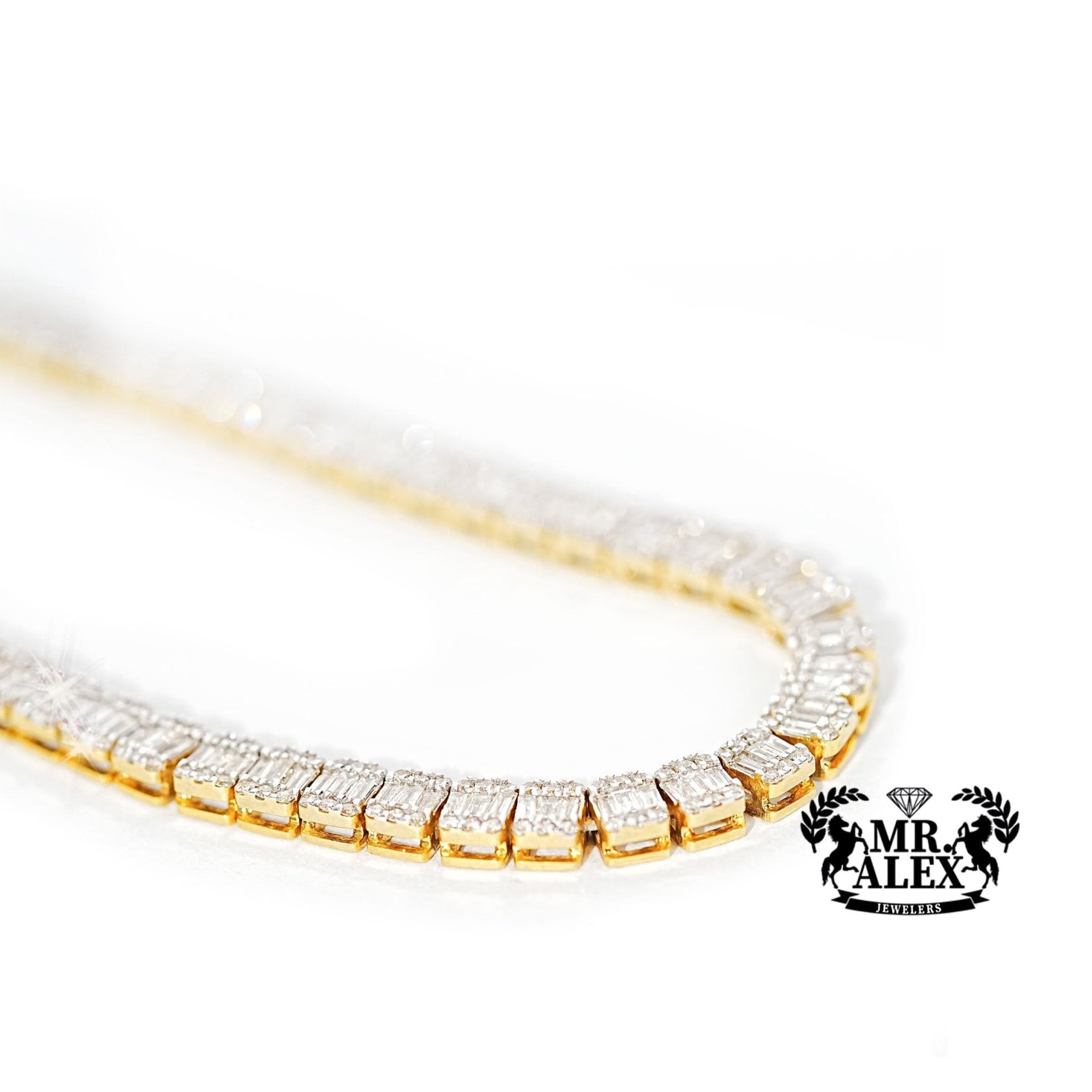 10K Baguette Diamond Tennis Necklace 4.5mm 10.93ct - Mr. Alex Jewelry