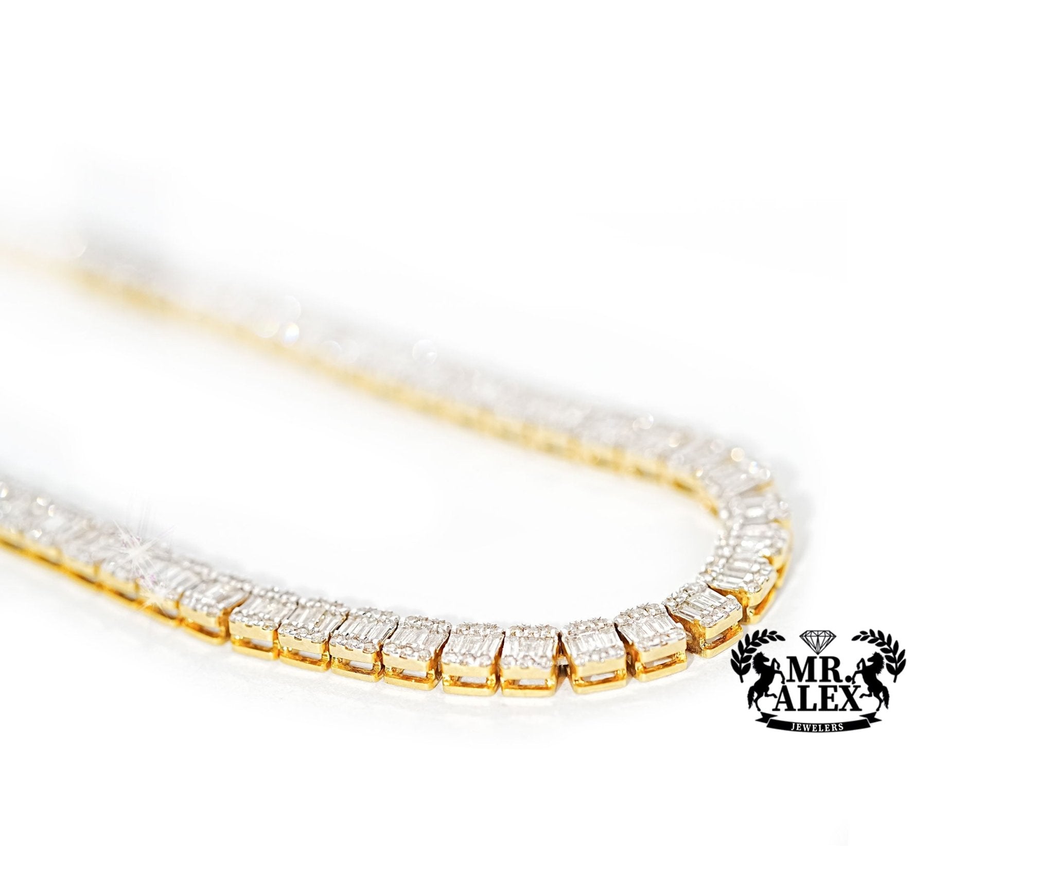 10K Baguette Diamond Tennis Necklace 4.5mm 10.93ct - Mr. Alex Jewelry