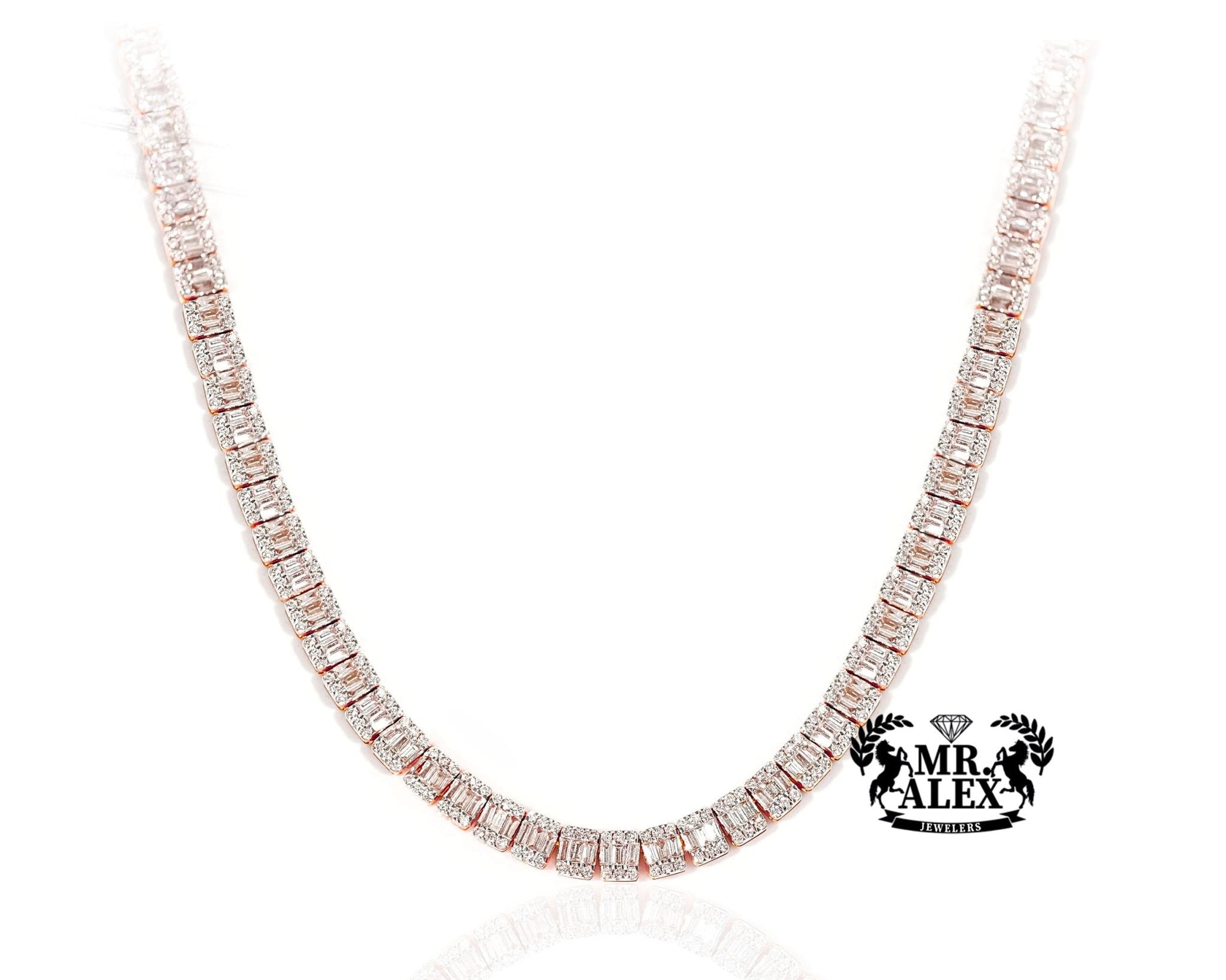 10K Baguette Diamond Tennis Necklace 4.5mm 10.93ct - Mr. Alex Jewelry