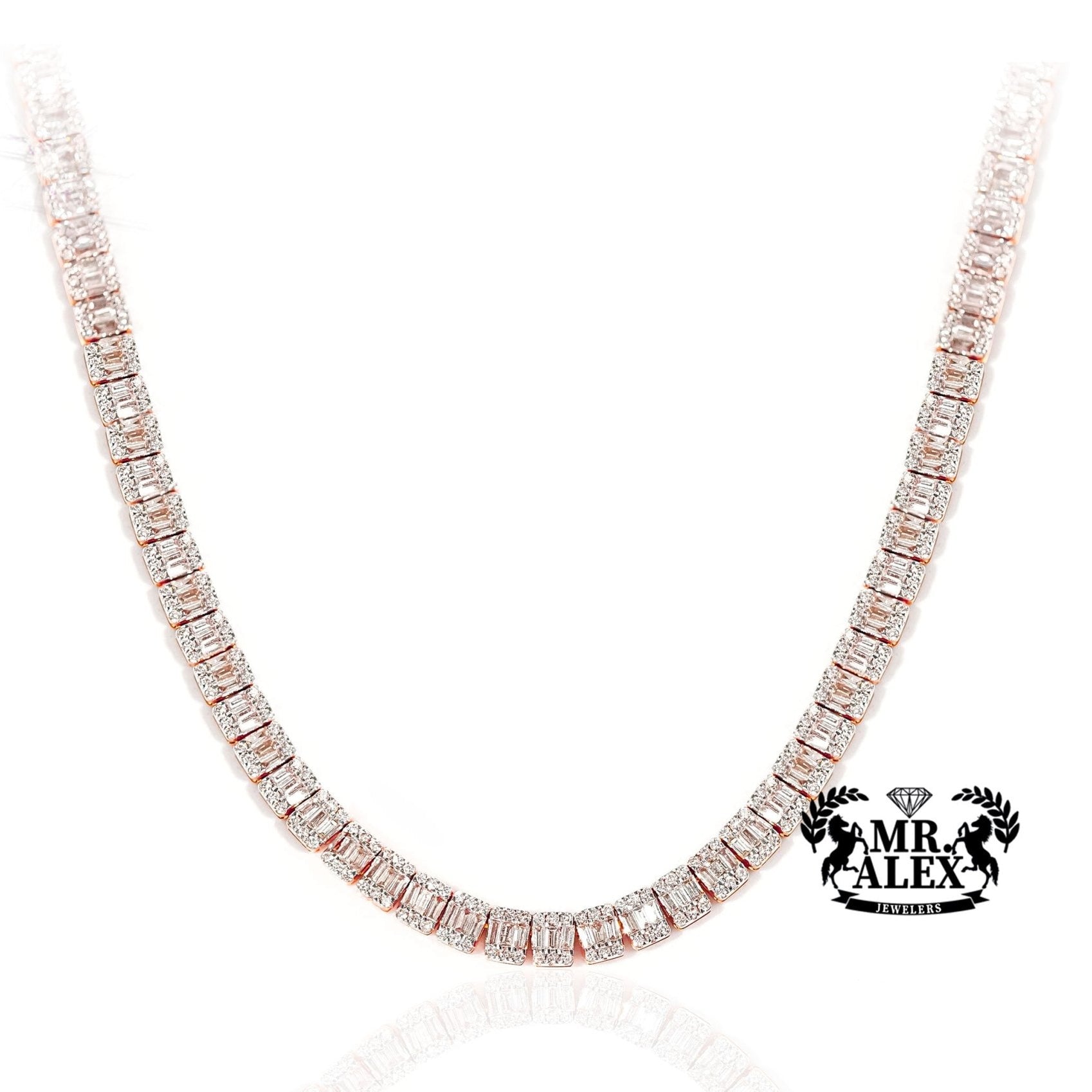 10K Baguette Diamond Tennis Necklace 4.5mm 10.93ct - Mr. Alex Jewelry