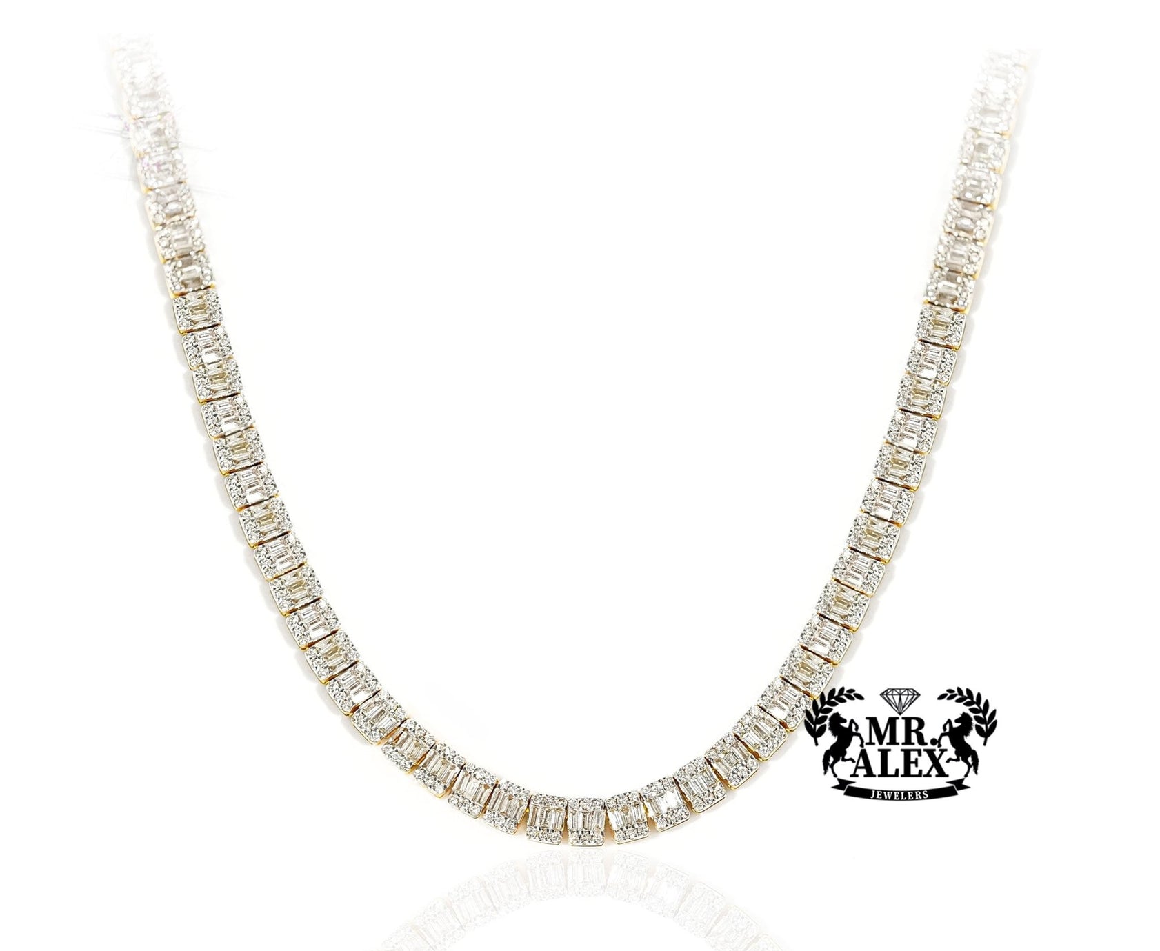 10K Baguette Diamond Tennis Necklace 4.5mm 10.93ct - Mr. Alex Jewelry
