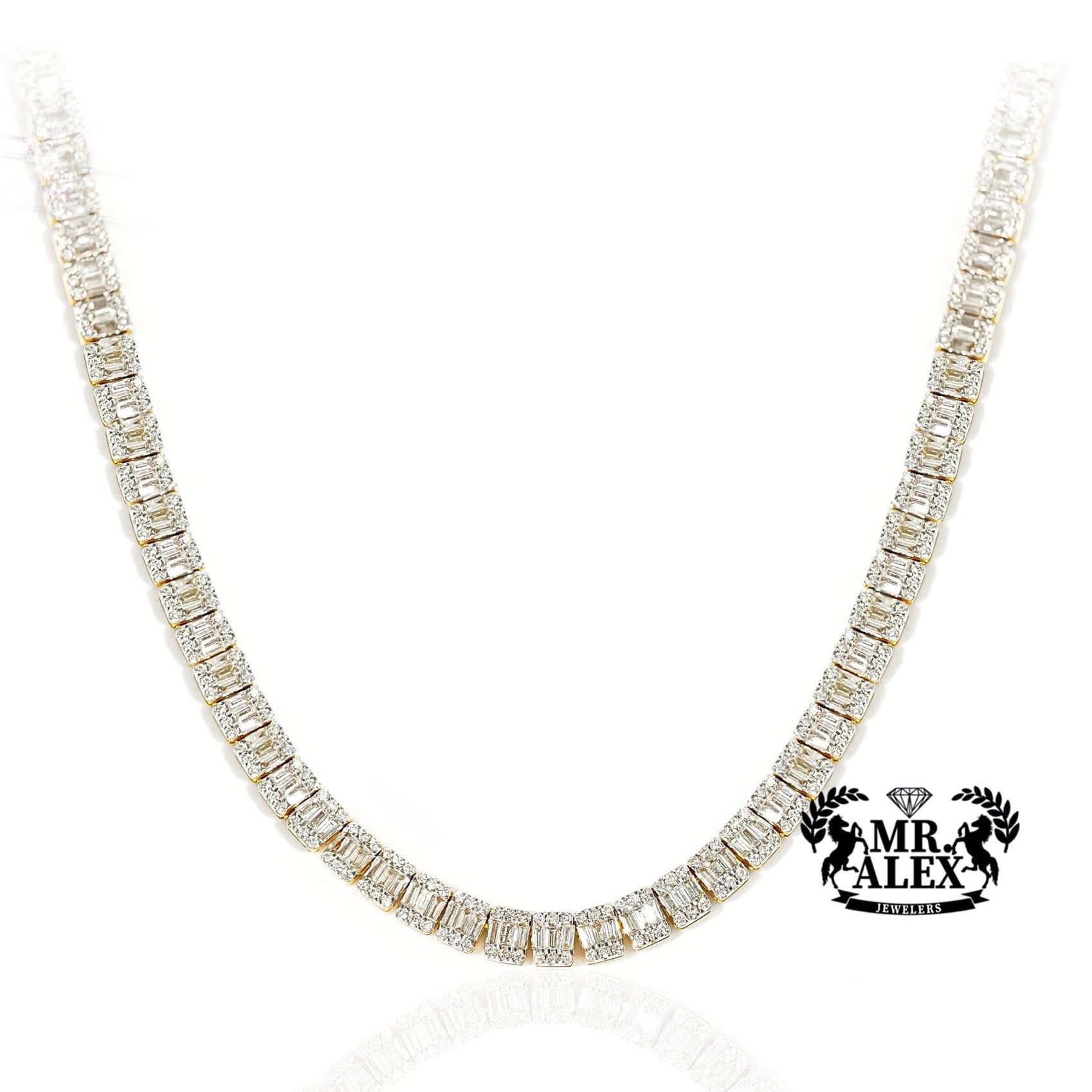 10K Baguette Diamond Tennis Necklace 4.5mm 10.93ct - Mr. Alex Jewelry
