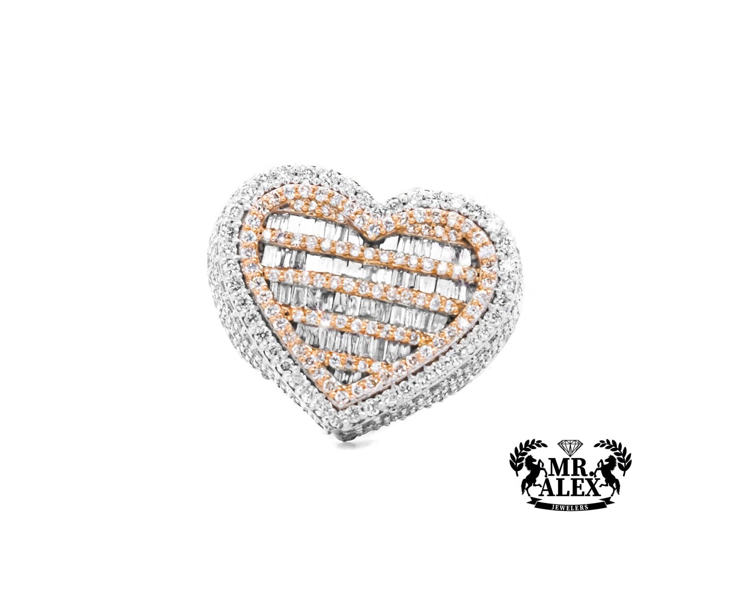 10k Baguette Heart Diamond Ring 2.80ct - Mr. Alex Jewelry