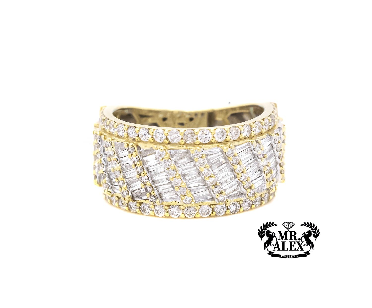 10k Baguette Row Men's Diamond Ring 2.35ct - Mr. Alex Jewelry
