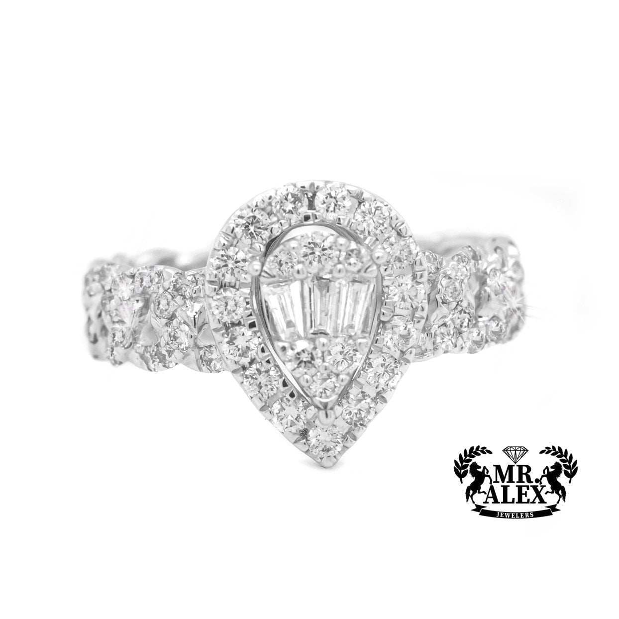 10k Baguette Teardrop Diamond Ring 0.75ct - Mr. Alex Jewelry