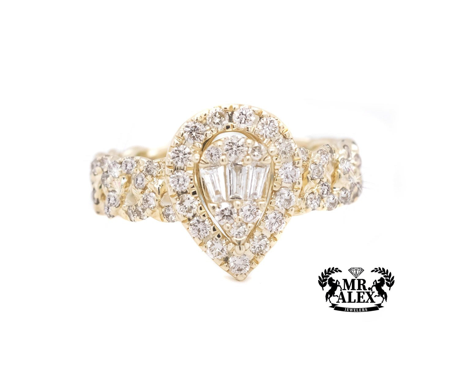 10k Baguette Teardrop Diamond Ring 0.75ct - Mr. Alex Jewelry