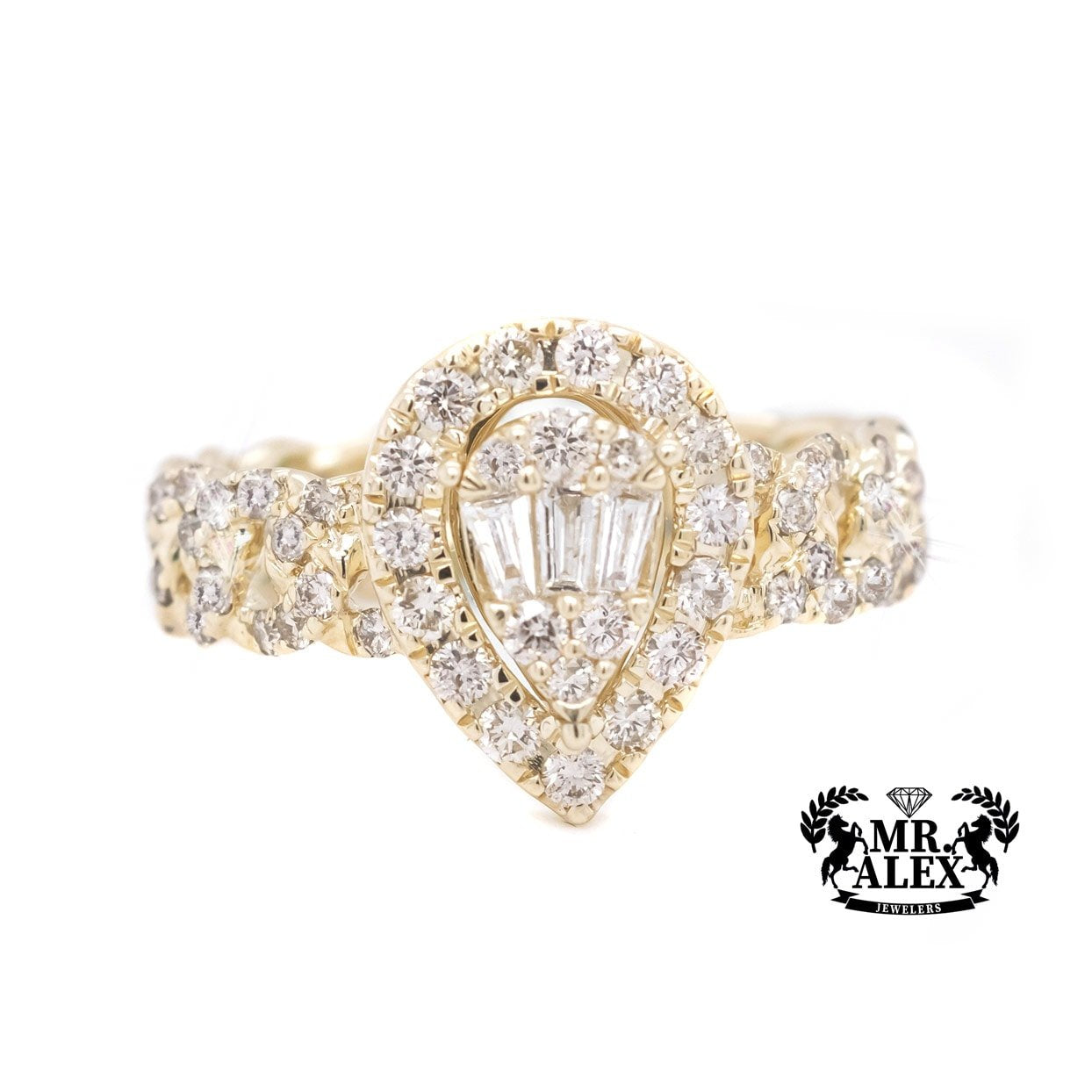 10k Baguette Teardrop Diamond Ring 0.75ct - Mr. Alex Jewelry