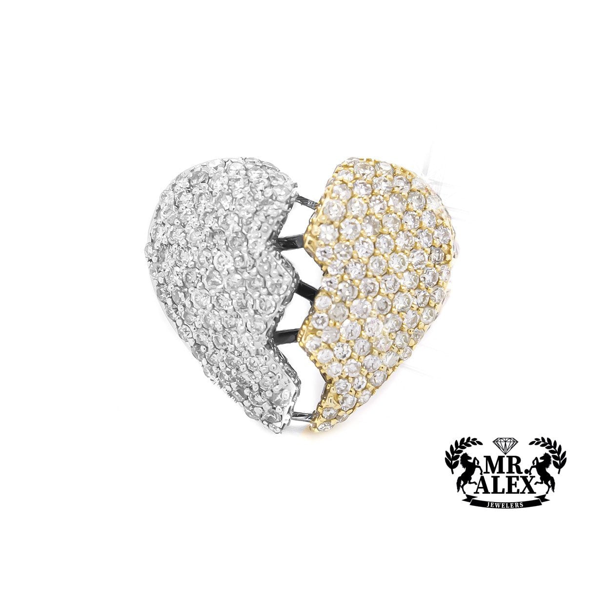 10k Big Broken Heart Diamond Ring 3.75ct - Mr. Alex Jewelry