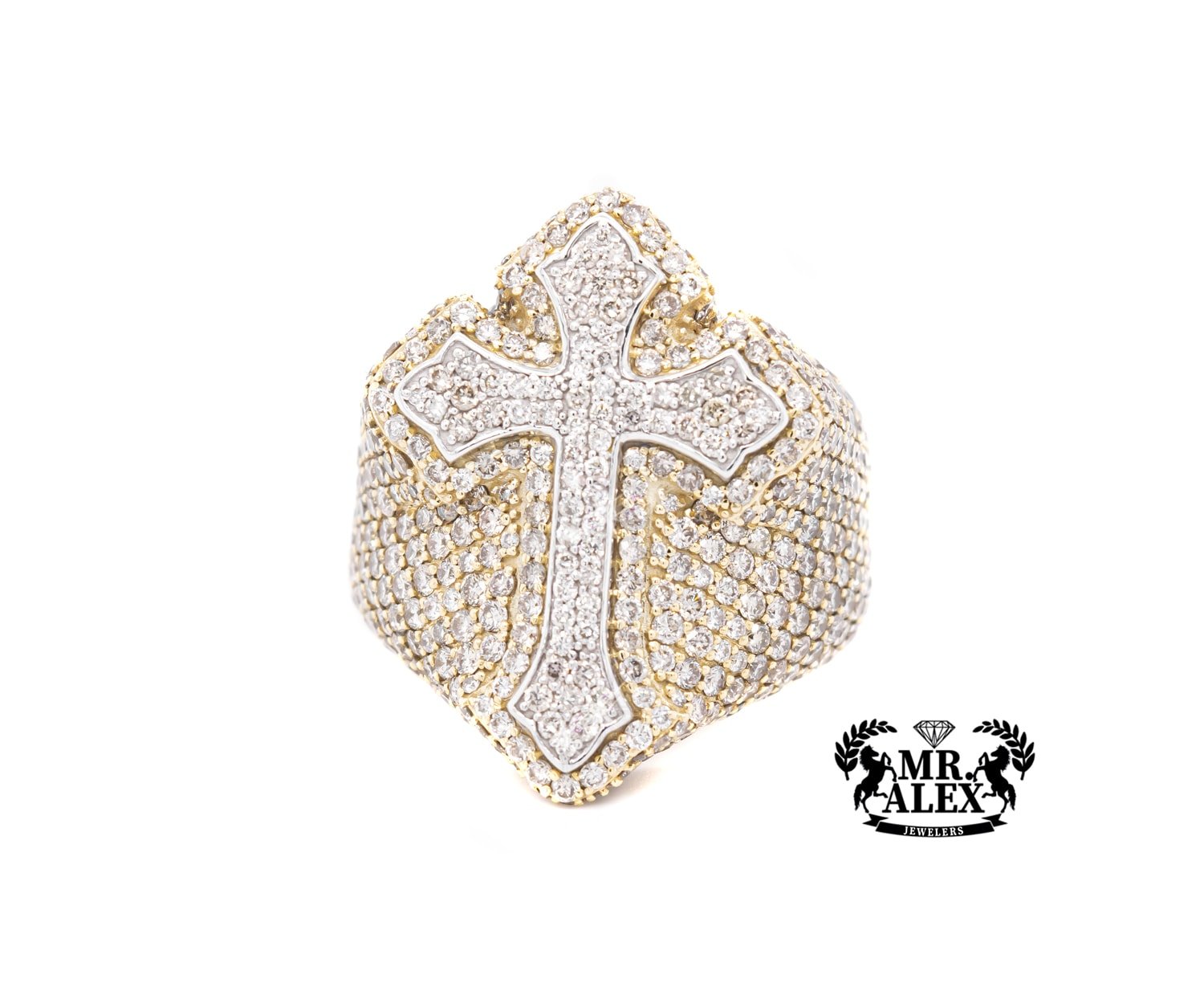 10k Big Cross Diamond Ring 7.50ct - Mr. Alex Jewelry