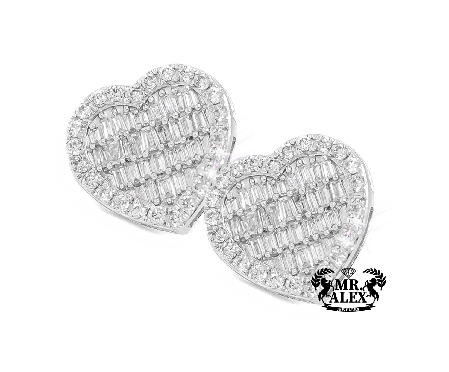 10K Big Heart Baguette Diamond Earrings 1.10CT