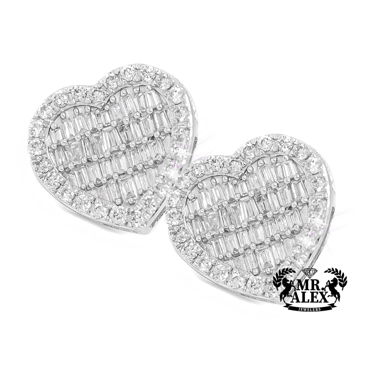 10K Big Heart Baguette Diamond Earrings 1.10CT - Mr. Alex Jewelry
