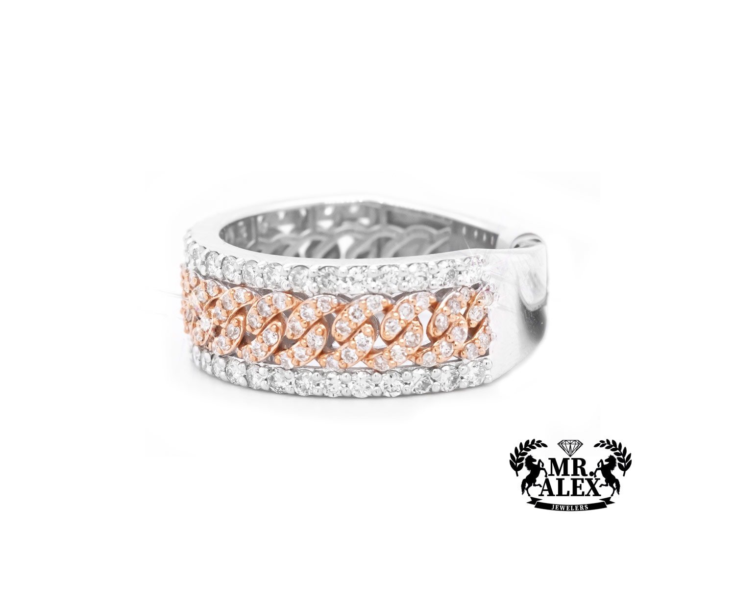 10k Chain Link Diamond Ring 1.35ct - Mr. Alex Jewelry