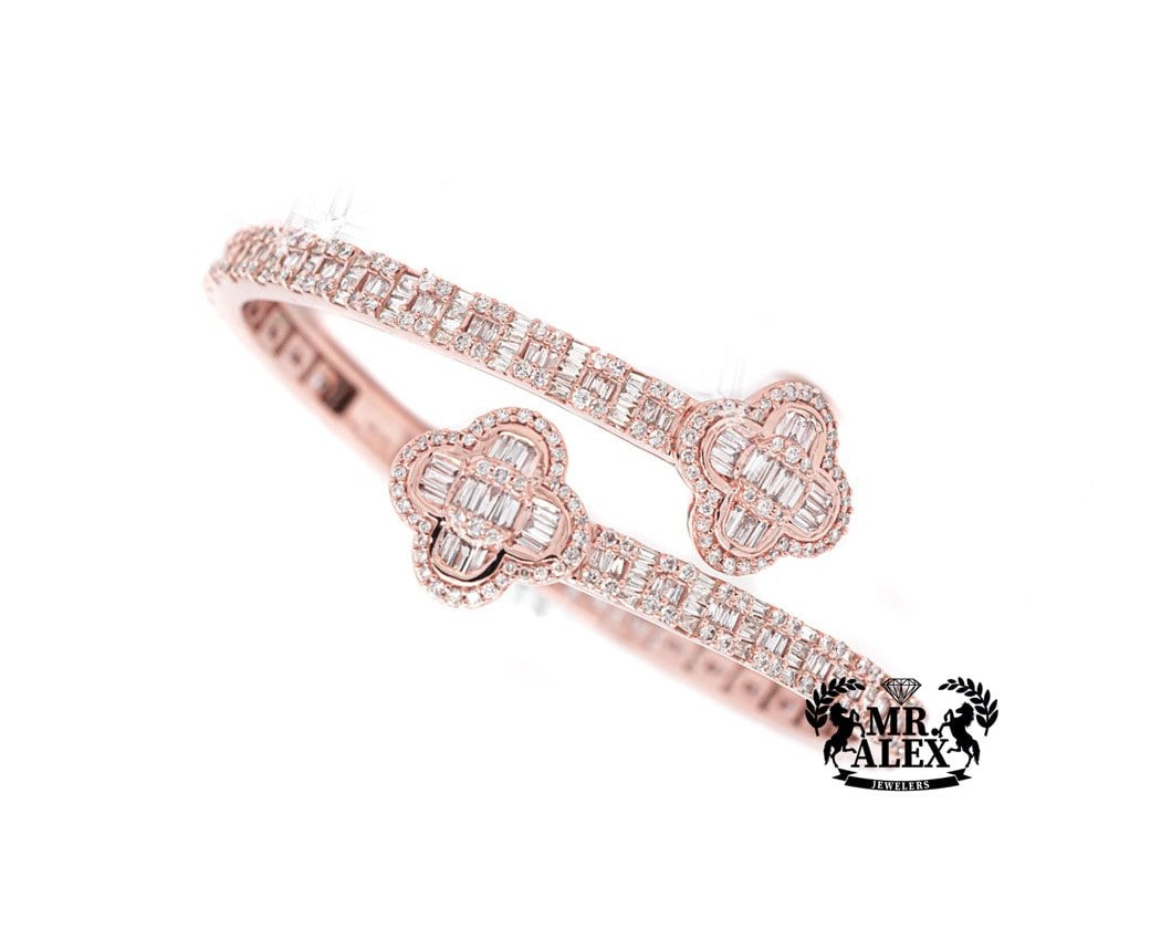 10k Clover Baguette Diamonds Bangle 4.25ct - Mr. Alex Jewelry
