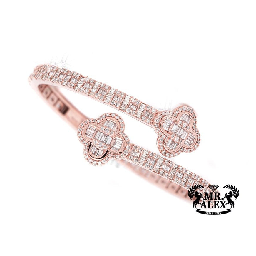 10k Clover Baguette Diamonds Bangle 4.25ct - Mr. Alex Jewelry